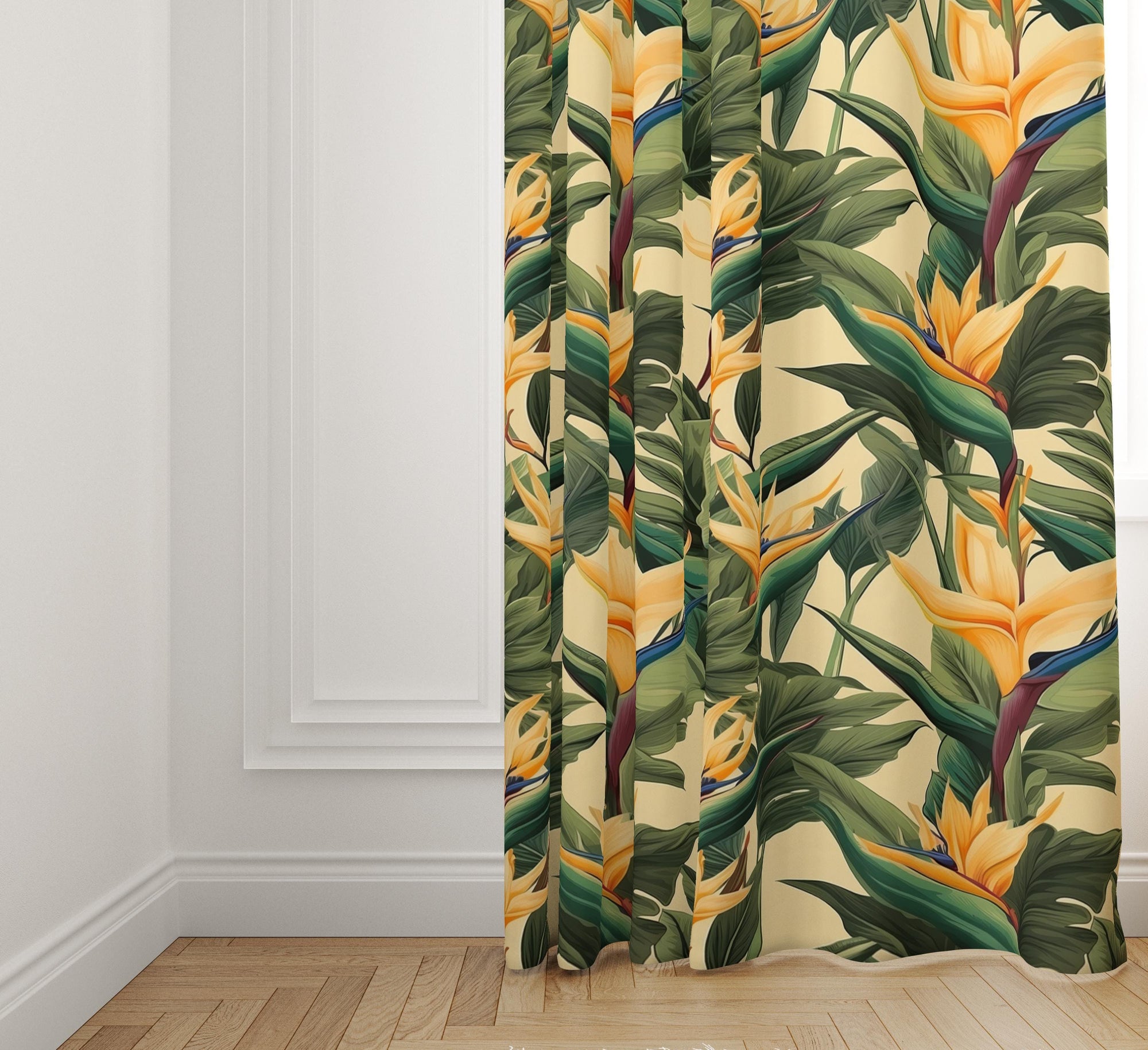 Excotic Floral Print Curtains, Bird of Paradise Floral Curtain Panels, Exotic Floral Drapes, Botanical Flowers Curtains, Tropical Curtains
