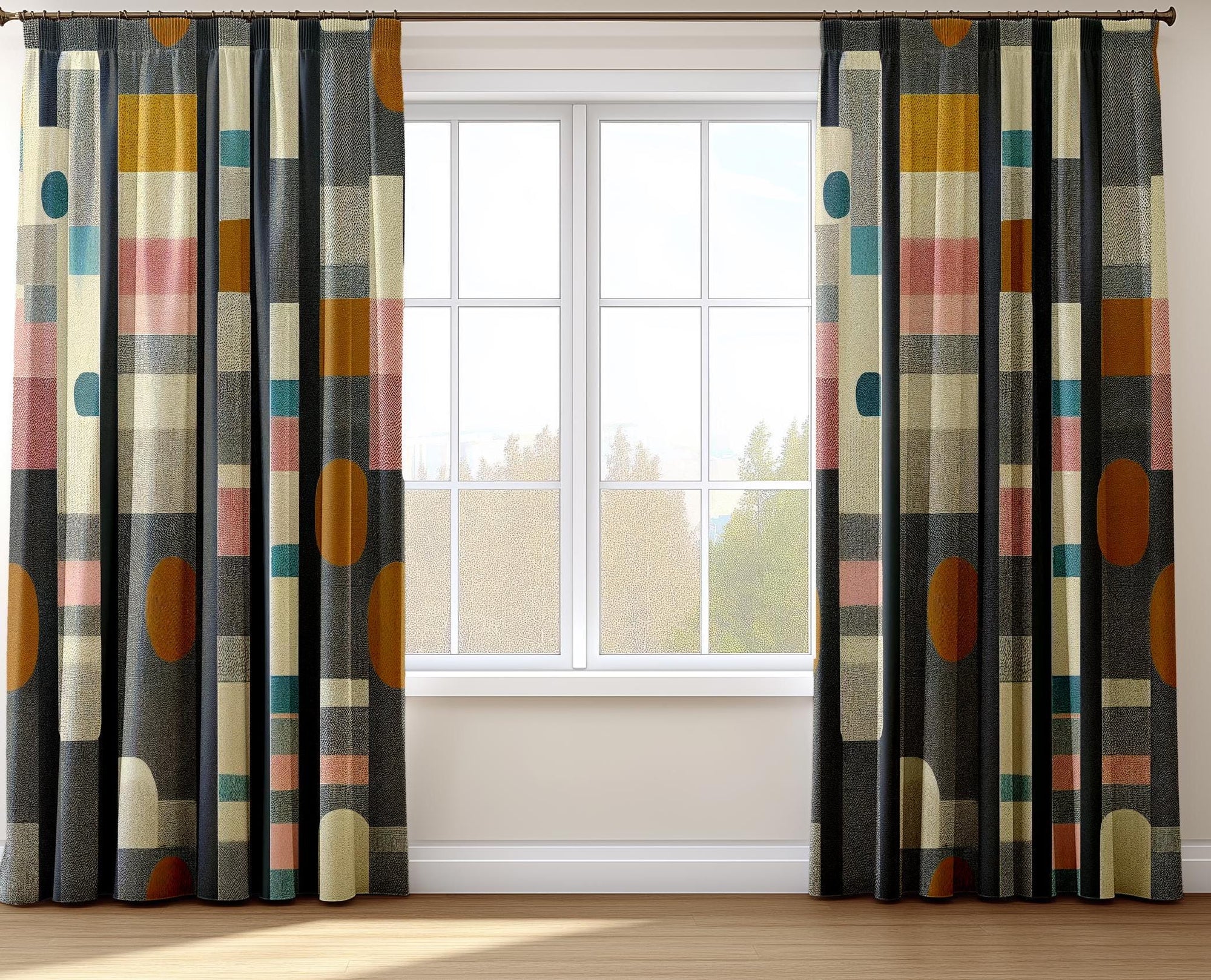 Mid Century Modern Curtains, Abstract Geometric Window Panels, Retro Chic Curtain Drapes, Boho Minimalist Panel Curtains