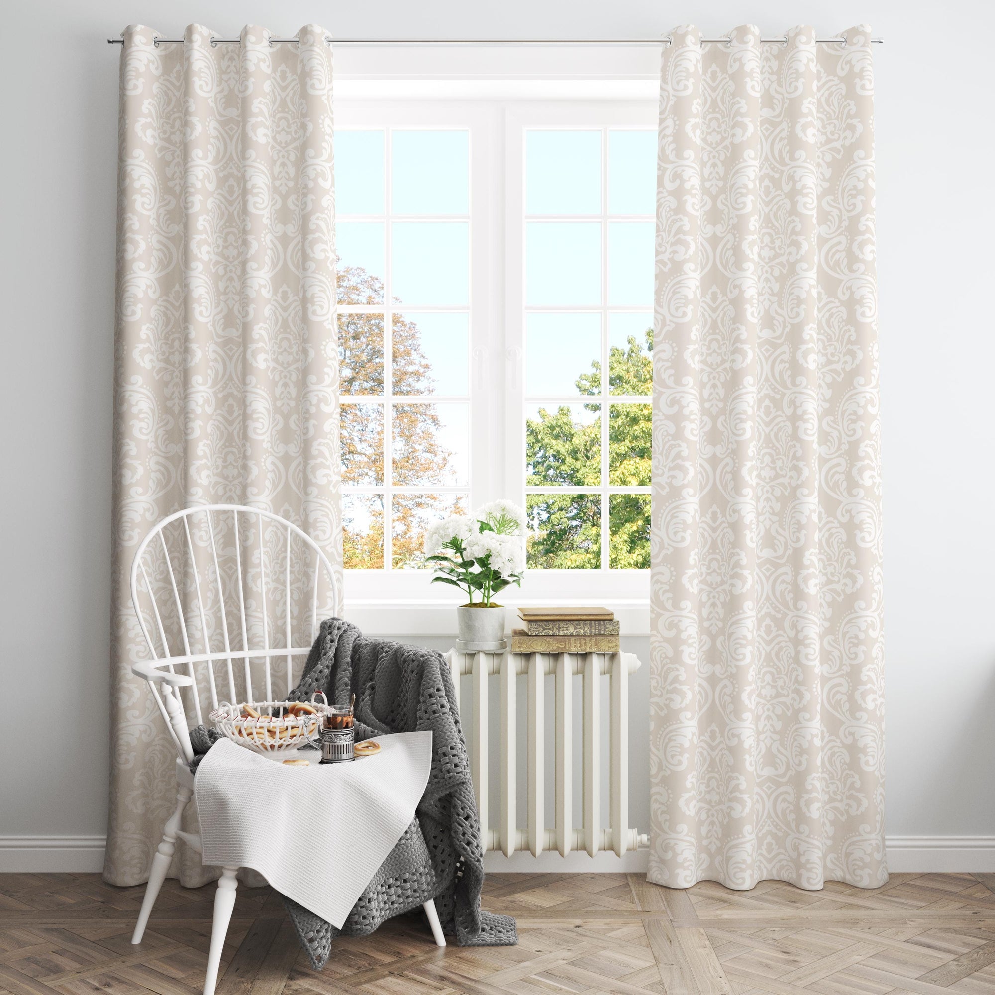 Modern Vintage Floral Print Curtains, Damask Pastel Color  Curtains, Damask Window Curtain, Floral Grommet Drapes, Baroque Style Drapery