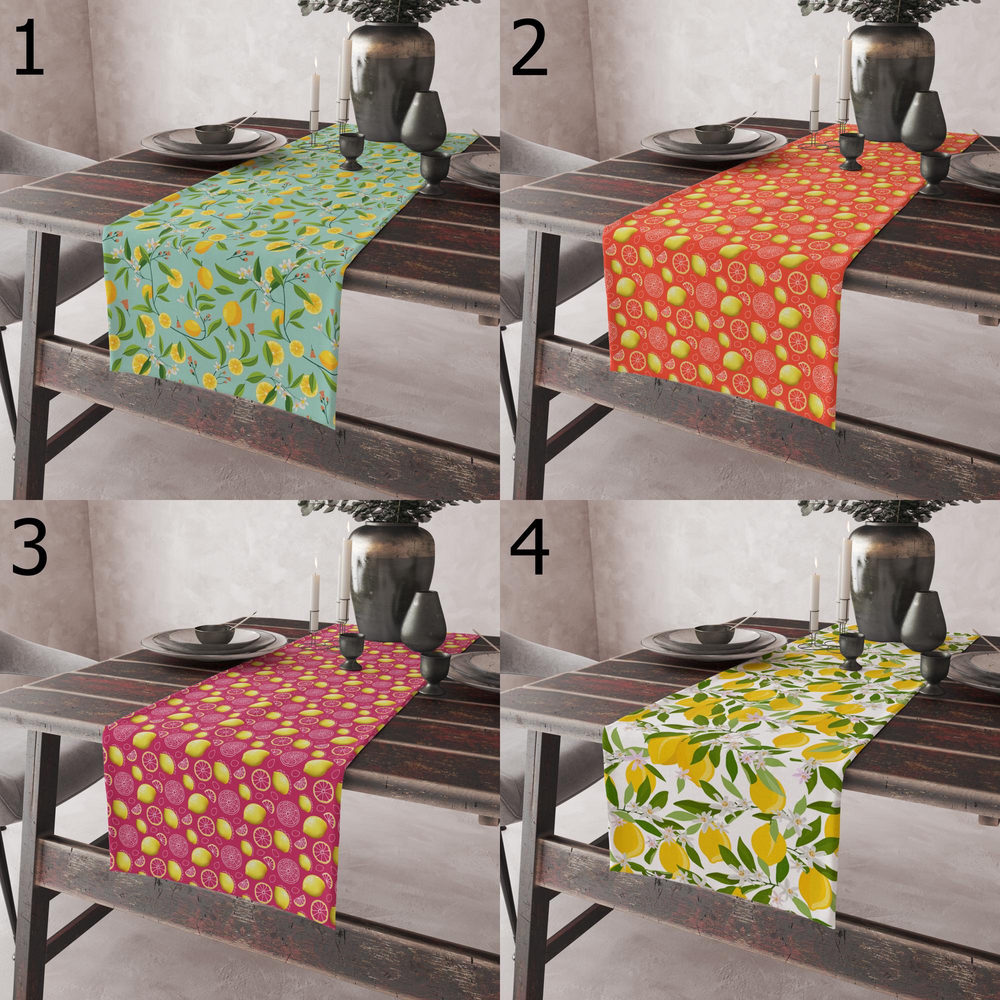 Lemon Table Runner, Citrus Fruit Table Decor, Summer Table Runner, Mediterranean Farmhouse Table Runners, Botanical Lemon Themed Runners