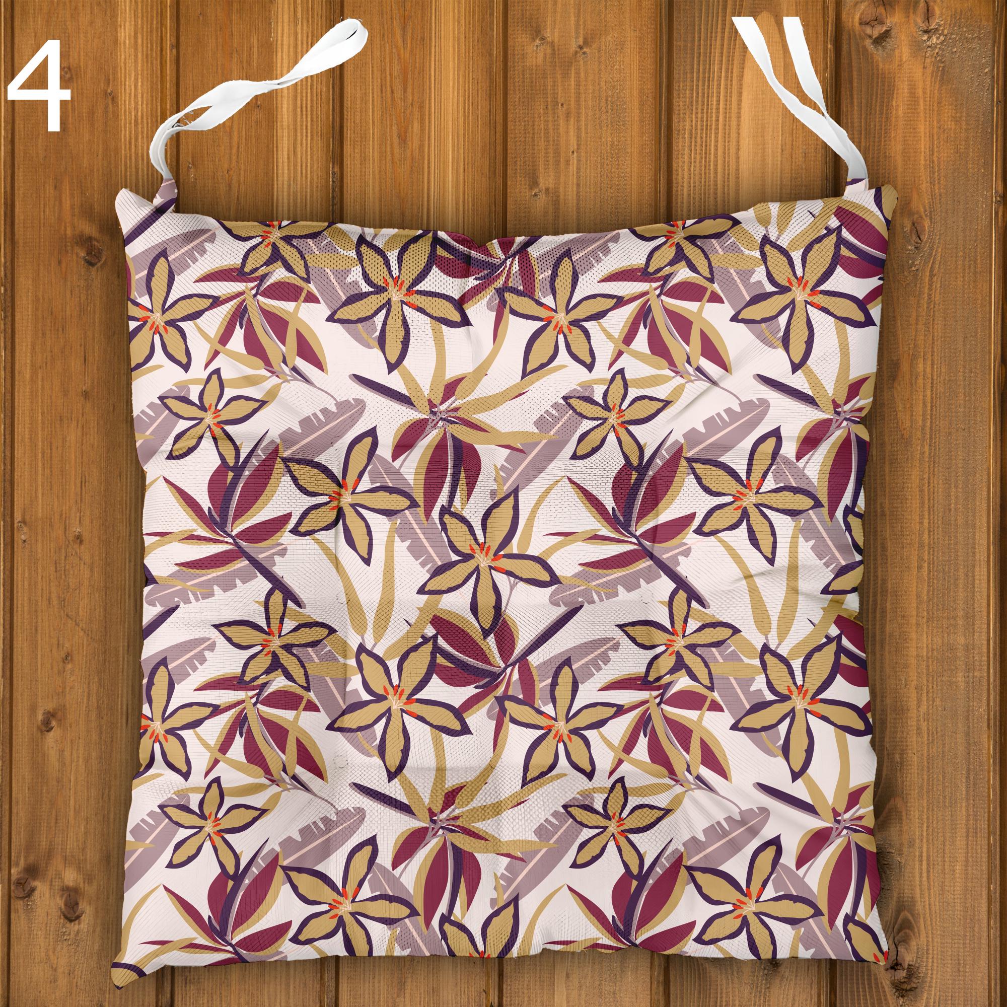 Tropical Chair Cushions, Botanical Seat Pads, Outdoor Patio Cushions, Leaf Print Chair Pads, Boho Garden Seat Cushions