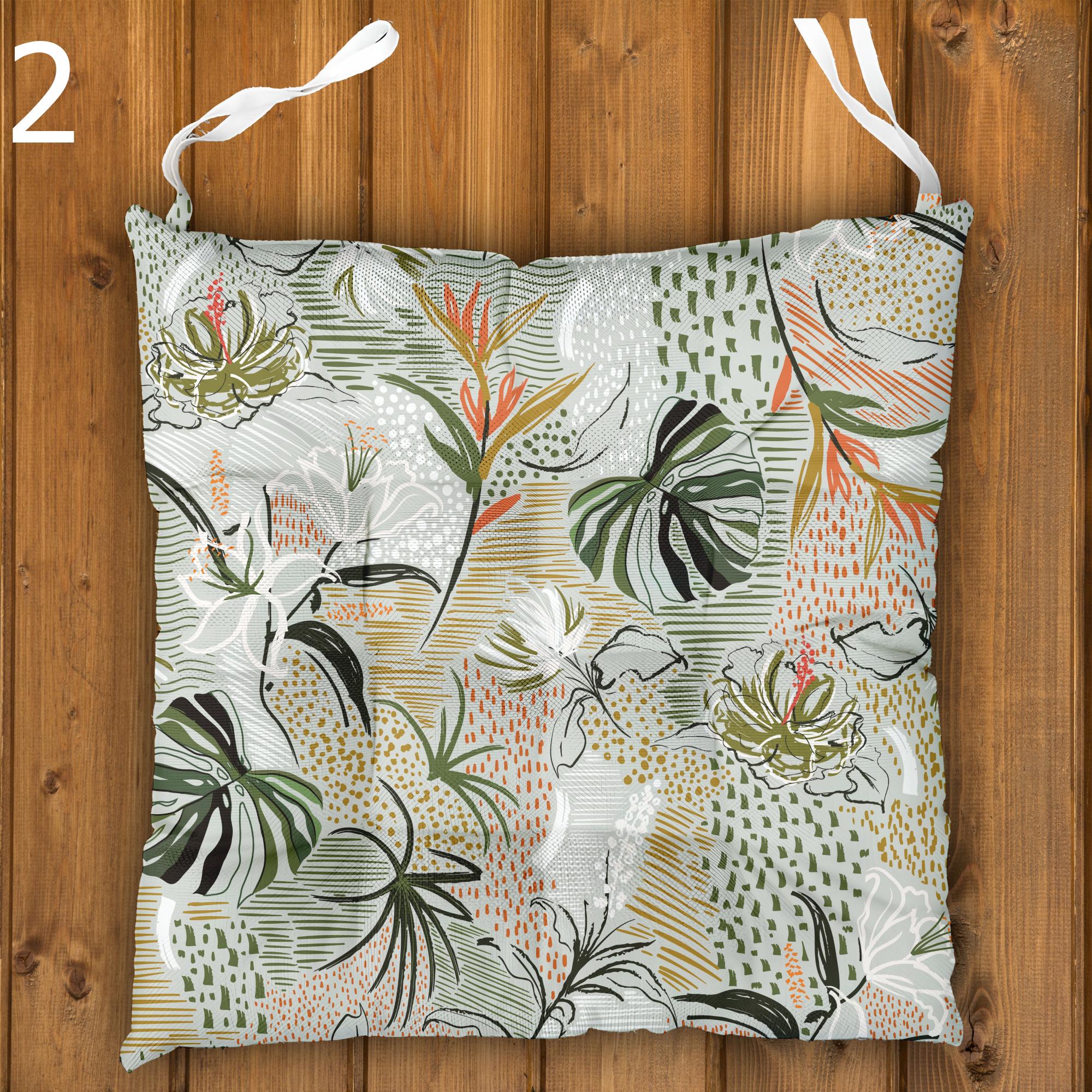 Tropical Chair Cushions, Botanical Seat Pads, Outdoor Patio Cushions, Leaf Print Chair Pads, Boho Garden Seat Cushions