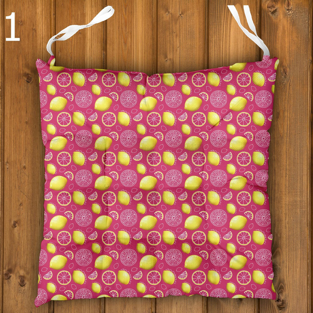 Lemon Chair Cushions, Lemon Print Seat Pads, Summer Yellow Green Chair Pads, Mediterranean Kitchen Chair Cushion Pads, Lemon Patio Seat Pads