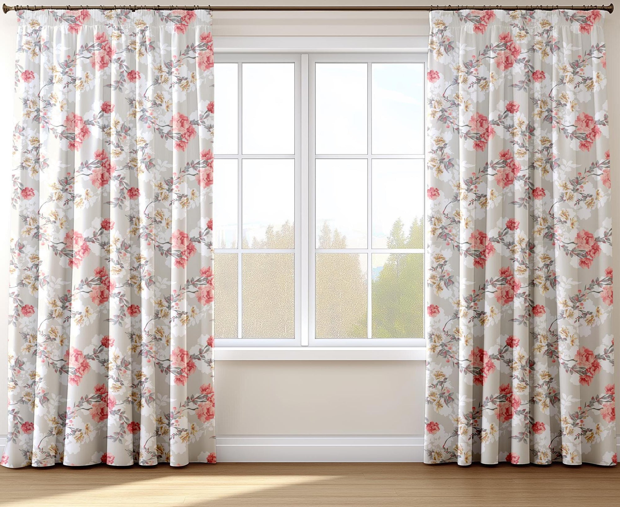 Vintage Floral Curtains, Farmhouse Floral Curtain Panels, French Country Panel Curtains, Romantic Cottagecore Flowers Grommet Drapes