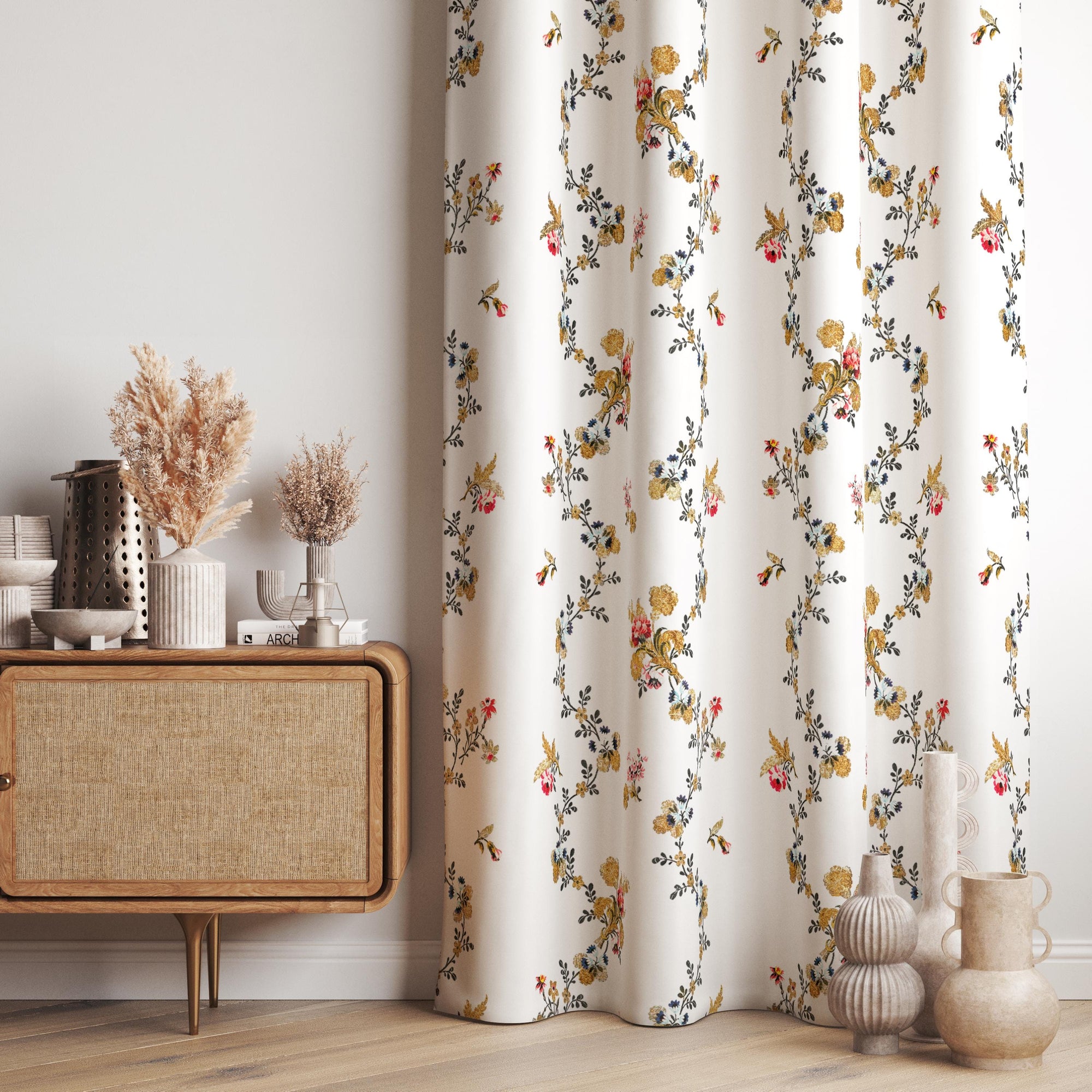 Vintage Floral Curtain, French Country Drapes, Farmhouse Floral Curtain Panels, Romantic Cottagecore Botanical Flowers Window Panels