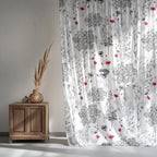 Grey Red Floral Abstract Curtain Panels, Floral Print Curtains, Abstract Flowers Drapes, Grey Red Floral Window Curtain Panels