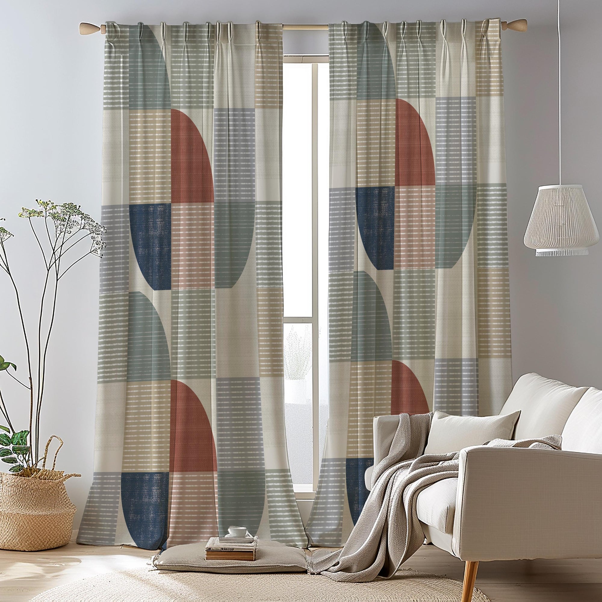 Grey Curtain Panels, Mid Century Print Curtains, Gray Modern Minimalist Abstract Drapes, Grey Modern Window Curtain Panels