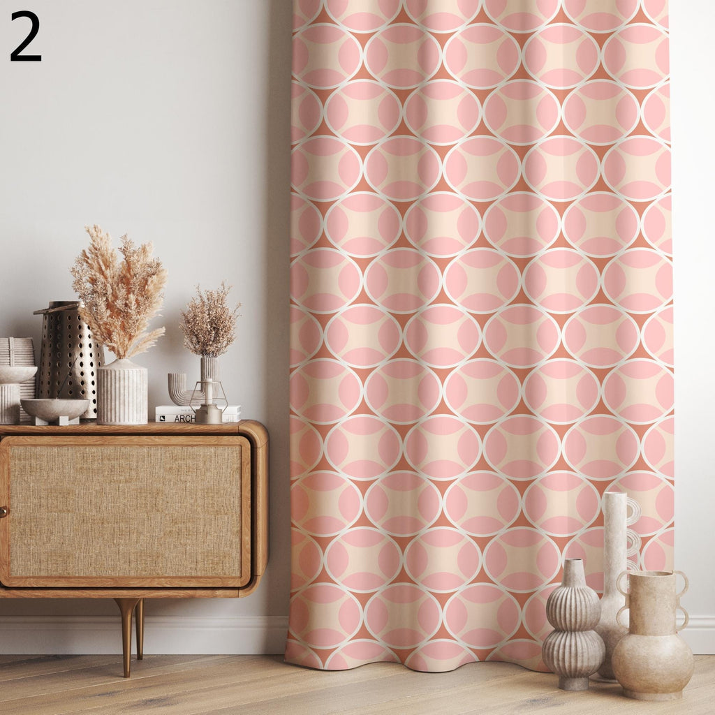 Retro Pink Curtains, Mid Century Window Curtains, 70s Retro Floral Blackout Curtain, MCM Pink Curtain Panels, Retro Floral Print Drapes