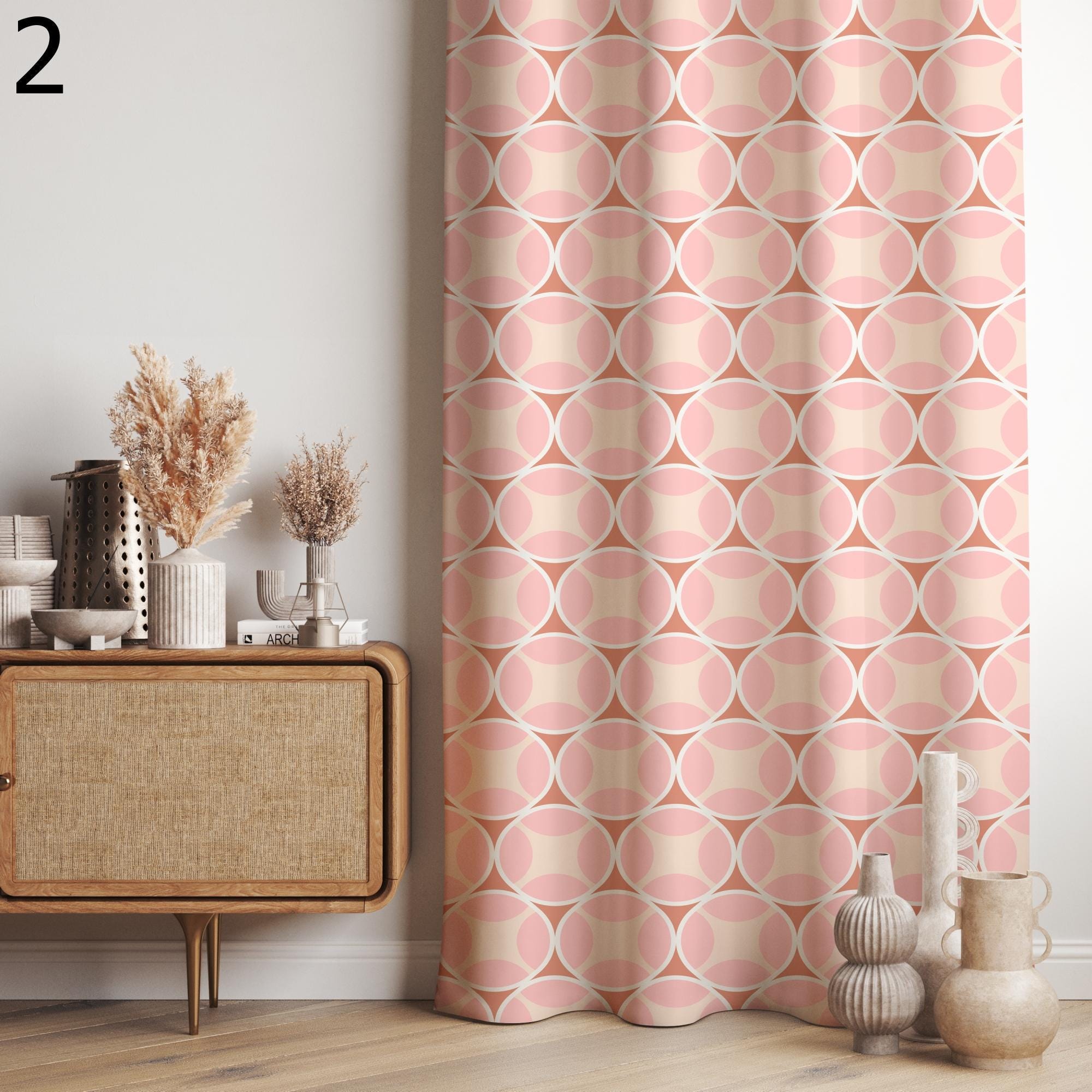 Retro Pink Curtains, Mid Century Window Curtains, 70s Retro Floral Blackout Curtain, MCM Pink Curtain Panels, Retro Floral Print Drapes