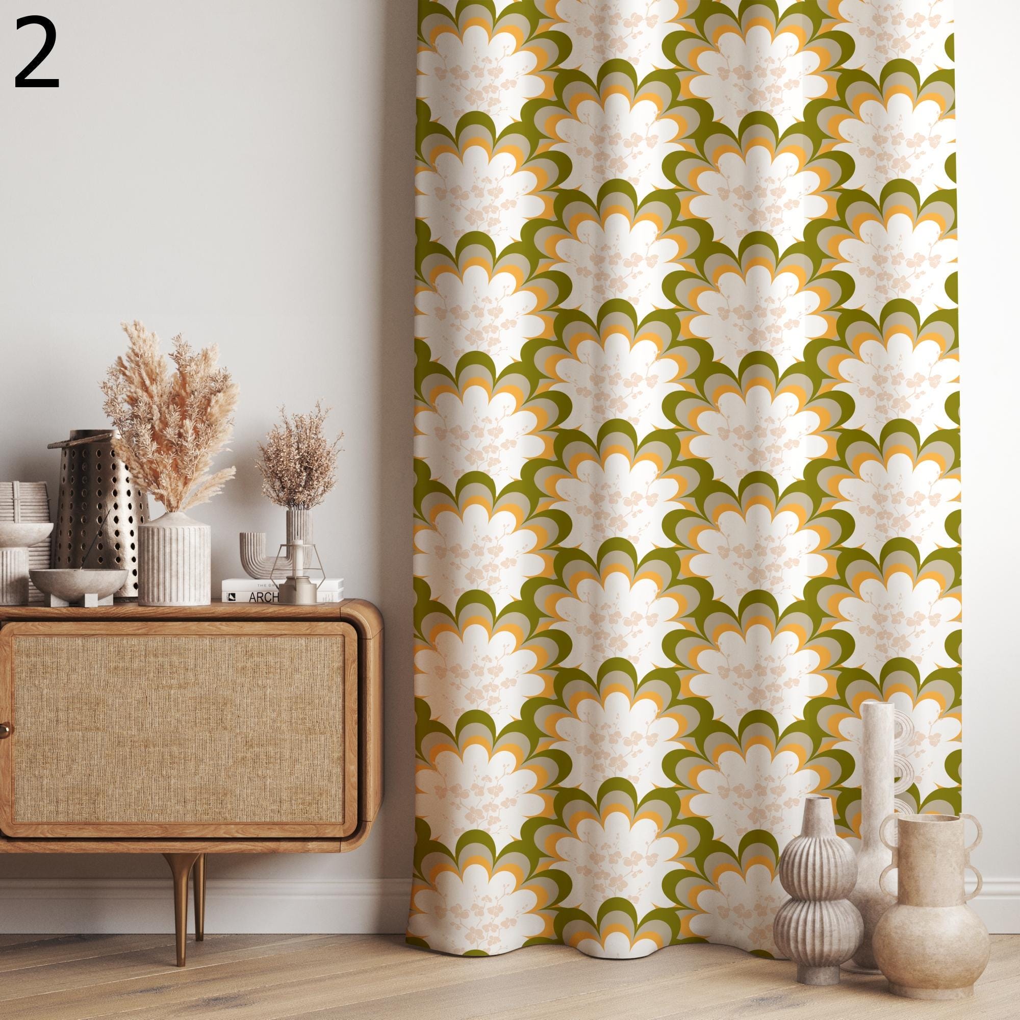Retro Geometric Curtains, Mid-Century Modern Drapes, Bold Decor Curtain Panels, Retro Style Blackout Panels, MCM Grommet Curtains