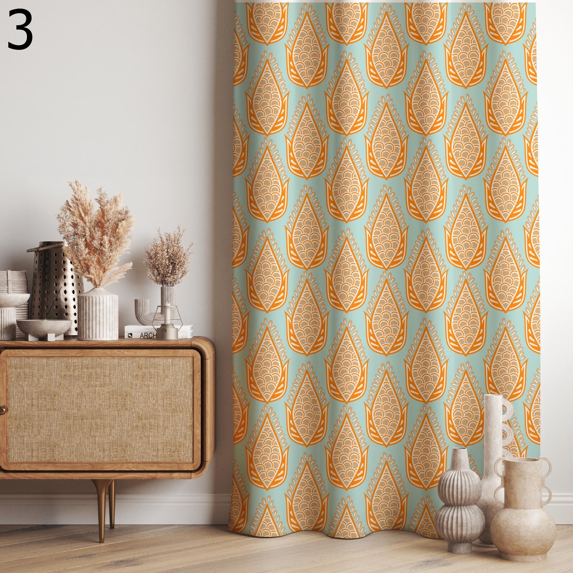 Retro Geometric Curtains, Mid-Century Modern Drapes, Bold Decor Curtain Panels, Retro Style Blackout Panels, MCM Grommet Curtains
