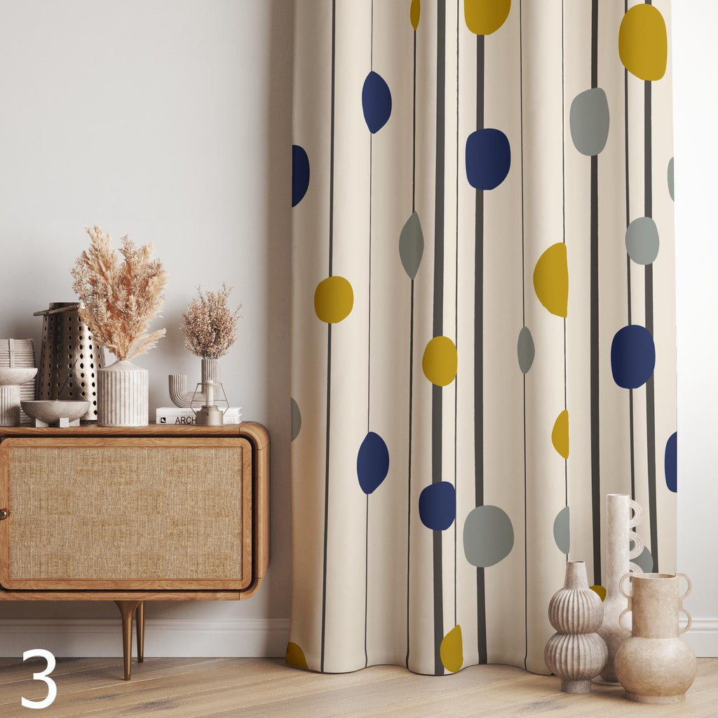 Mid Century Window Curtains, 70s Retro Abstract Blackout Curtain, Mcm Grommet Curtain, Retro Polka Dot Print Drapes, Retro Curtains