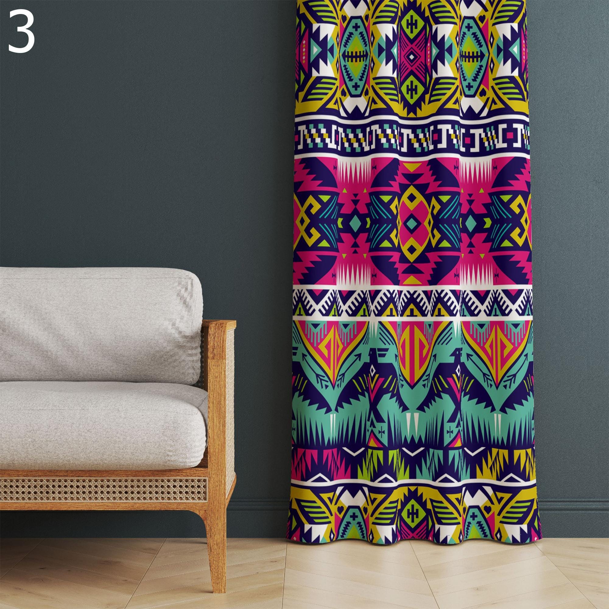Southwestern Window Curtains, Ethnic Printed Rug Curtain Panels, Southwest Drapes, Western Curtains, Rug Style Curtain Panels