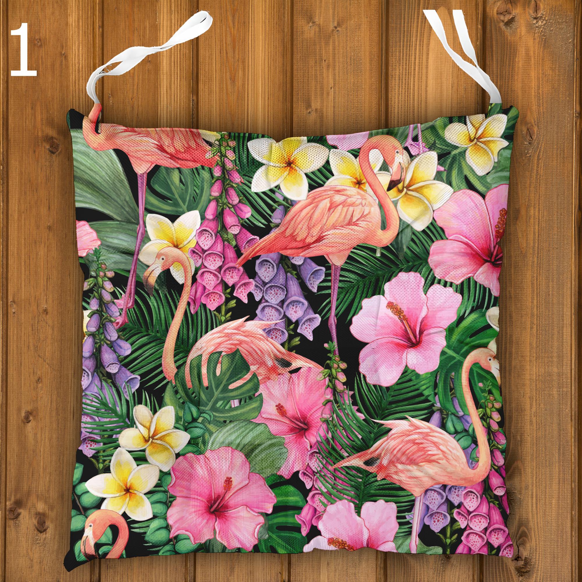 Hawaiian Chair Cushions, Botanical Seat Pads, Tropical Chair Cushions, Outdoor Patio Cushions, Exotic Floral Tie-On Chair Pads