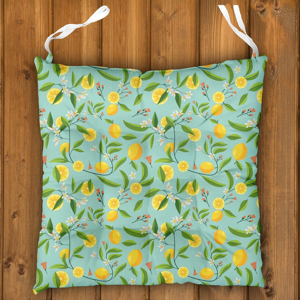Lemon Chair Cushions, Fresh Citrus Seat Pads, Outdoor Patio Cushions, Mediterranean Themed Chair Pads, Yellow Floral Chair Cushions
