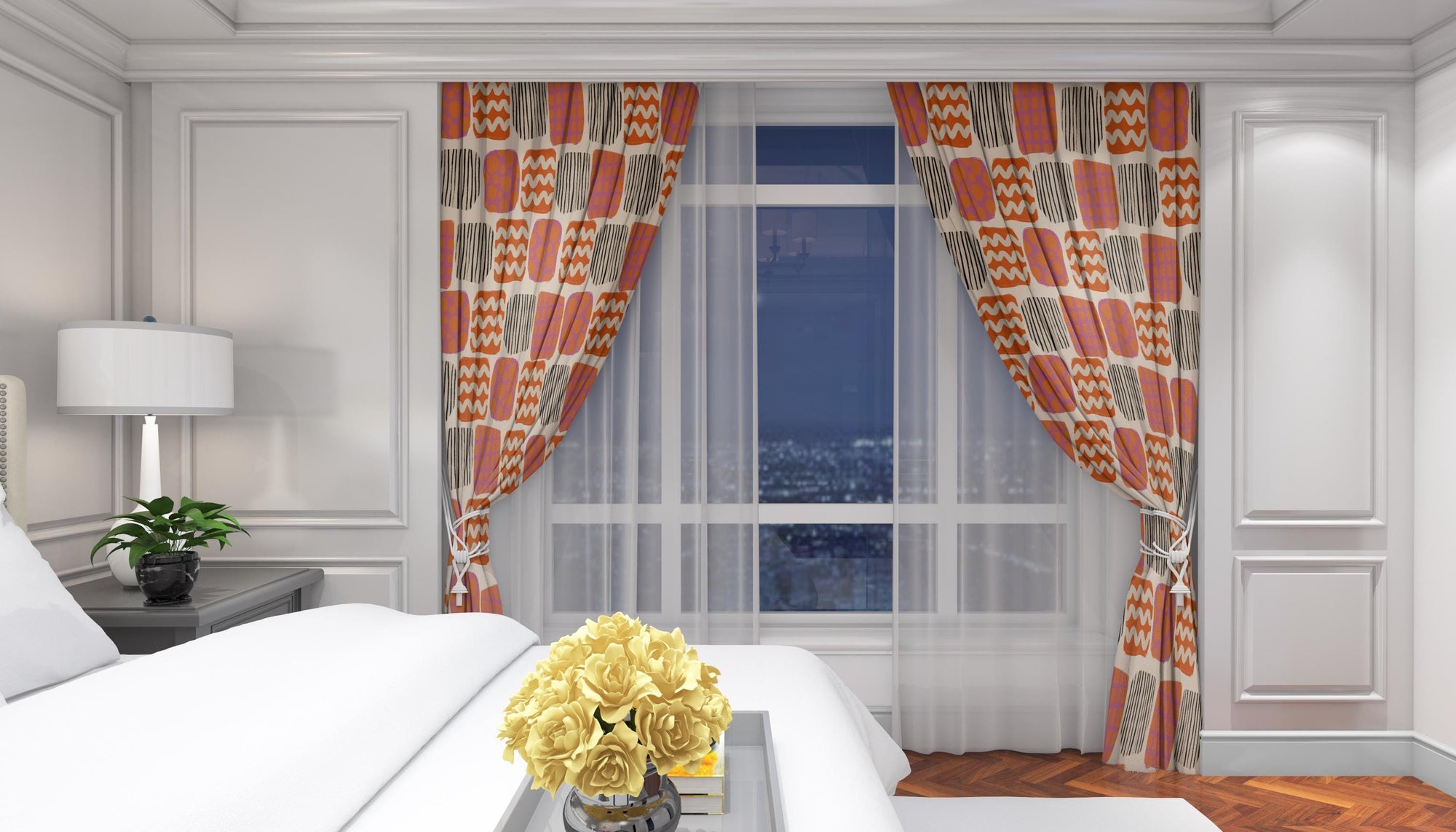 Retro Geometric Curtain Panels, Mid Century Modern Window Drapes, Abstract Boho Curtain, Colorful 70s Inspired Panel Curtains