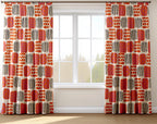 Retro Geometric Curtain Panels, Mid Century Modern Window Drapes, Abstract Boho Curtain, Colorful 70s Inspired Panel Curtains