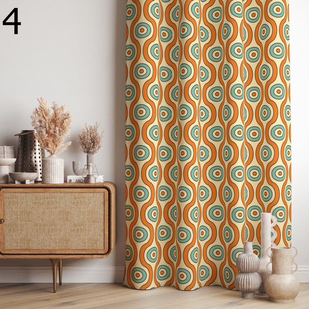 Retro Boho Curtains, Mid-Century Art Style Curtain, Modern Art Window Curtain, Abstract Art Curtains, Geometric Pattern Printed Curtain