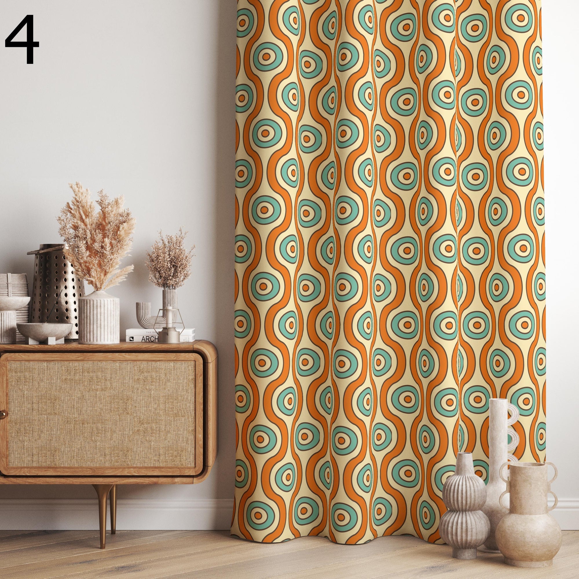 Retro Boho Curtains, Mid-Century Art Style Curtain, Modern Art Window Curtain, Abstract Art Curtains, Geometric Pattern Printed Curtain