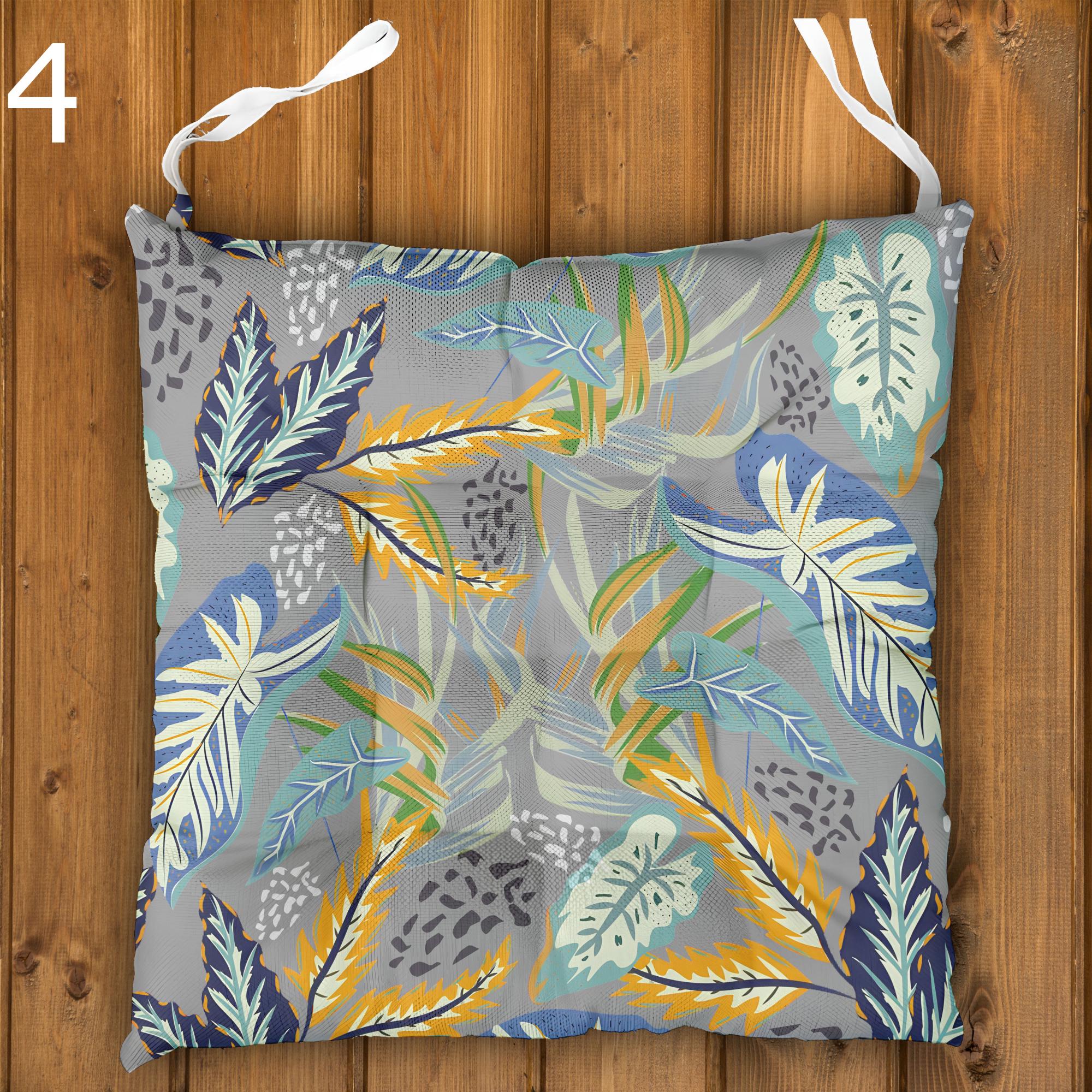 Tropical Chair Cushions, Botanical Seat Pads, Tropical Outdoor Patio Cushions, Botanical Leaf Print Chair Pads, Exotic Garden Seat Cushions