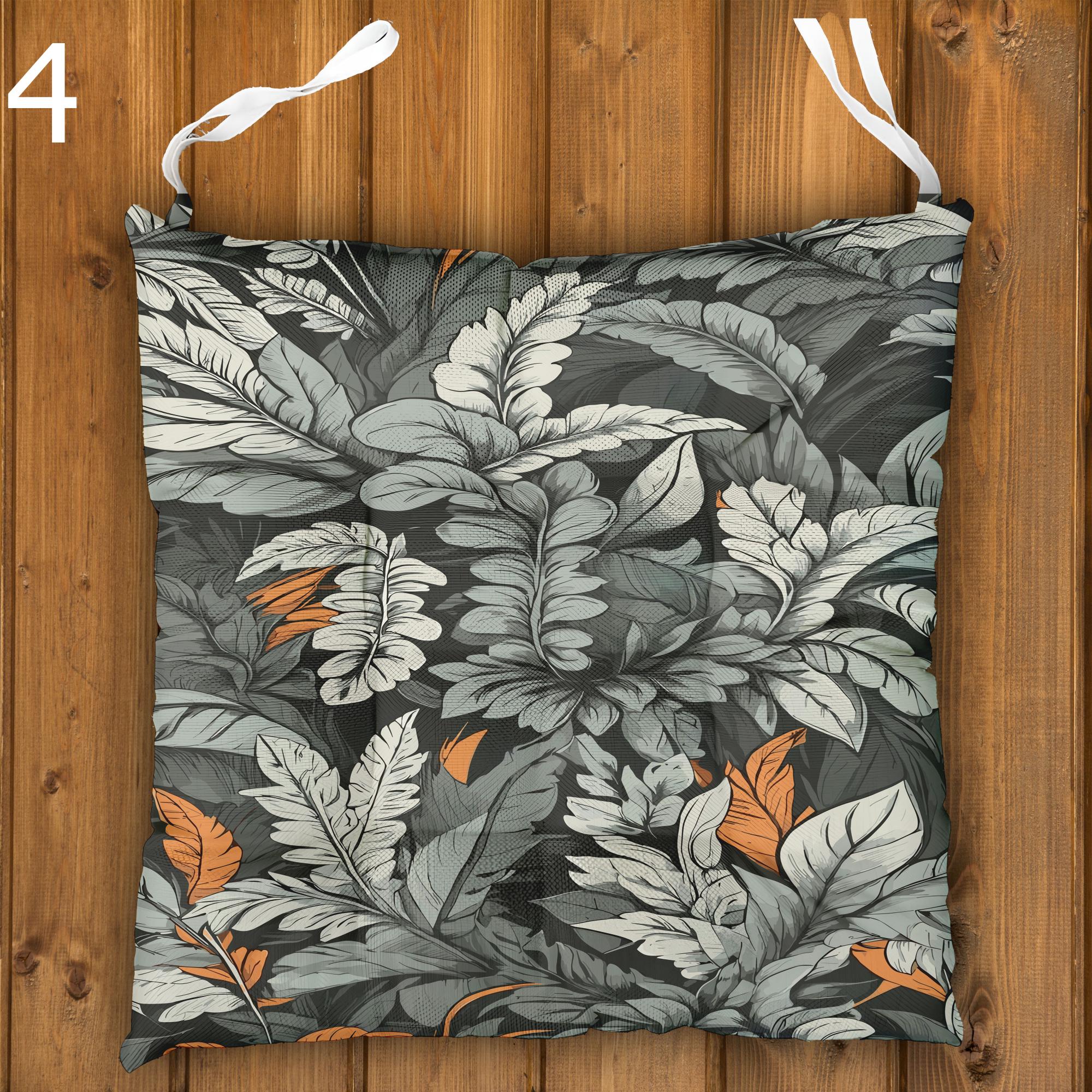 Botanical Seat Pads, Tropical Chair Cushions, Tropical Outdoor Patio Cushions, Botanical Leaf Print Chair Pads, Exotic Garden Seat Cushions