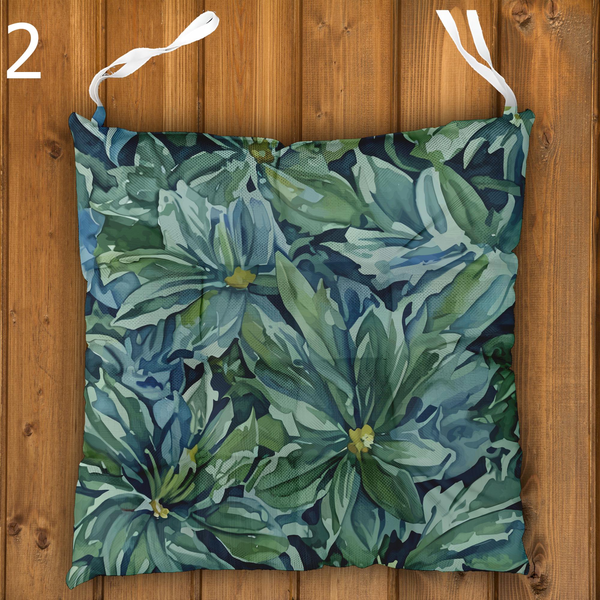 Botanical Seat Pads, Tropical Chair Cushions, Tropical Outdoor Patio Cushions, Botanical Leaf Print Chair Pads, Exotic Garden Seat Cushions