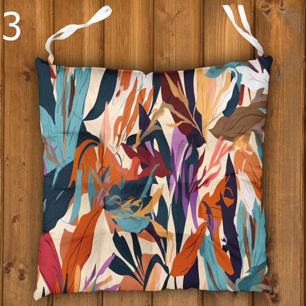 Tropical Outdoor Patio Cushions, Botanical Seat Pads, Tropical Chair Cushions, Botanical Leaf Print Chair Pads, Exotic Garden Seat Cushions