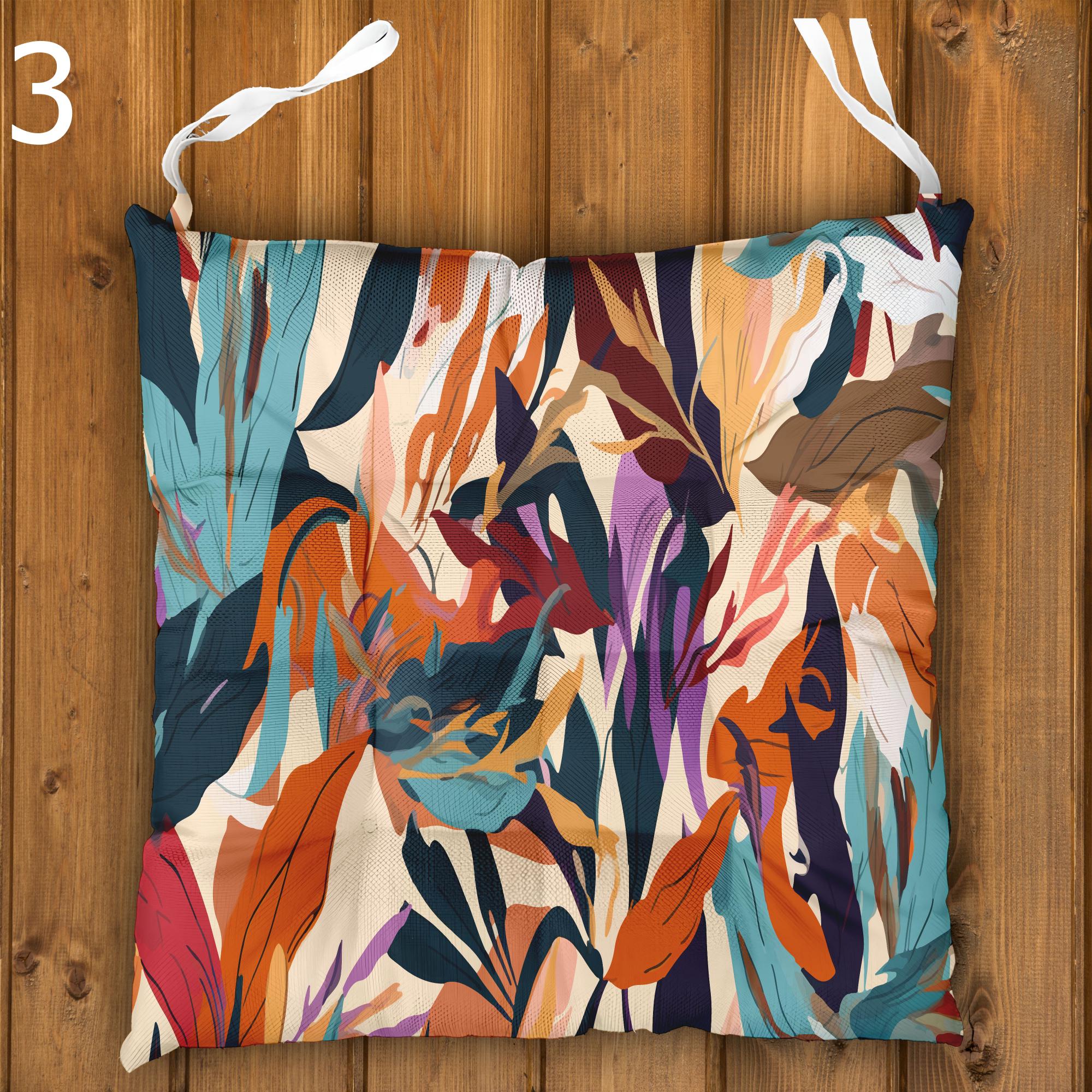 Tropical Outdoor Patio Cushions, Botanical Seat Pads, Tropical Chair Cushions, Botanical Leaf Print Chair Pads, Exotic Garden Seat Cushions