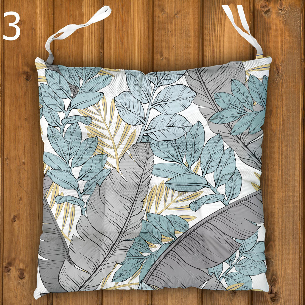 Tropical Chair Cushions, Tropical Outdoor Patio Cushions, Botanical Seat Pads, Botanical Leaf Print Chair Pads, Exotic Garden Seat Cushions