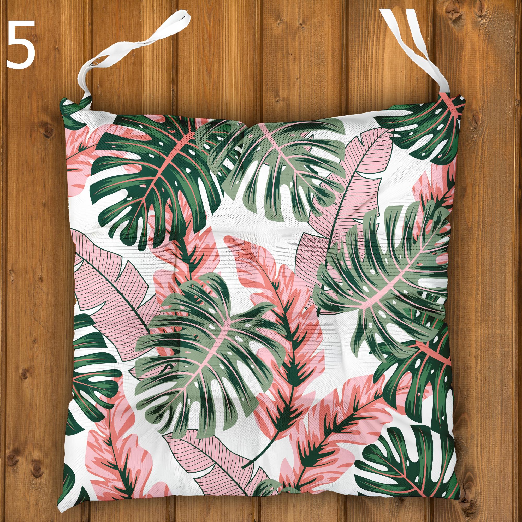 Tropical Chair Cushions, Tropical Outdoor Patio Cushions, Botanical Seat Pads, Botanical Leaf Print Chair Pads, Exotic Garden Seat Cushions