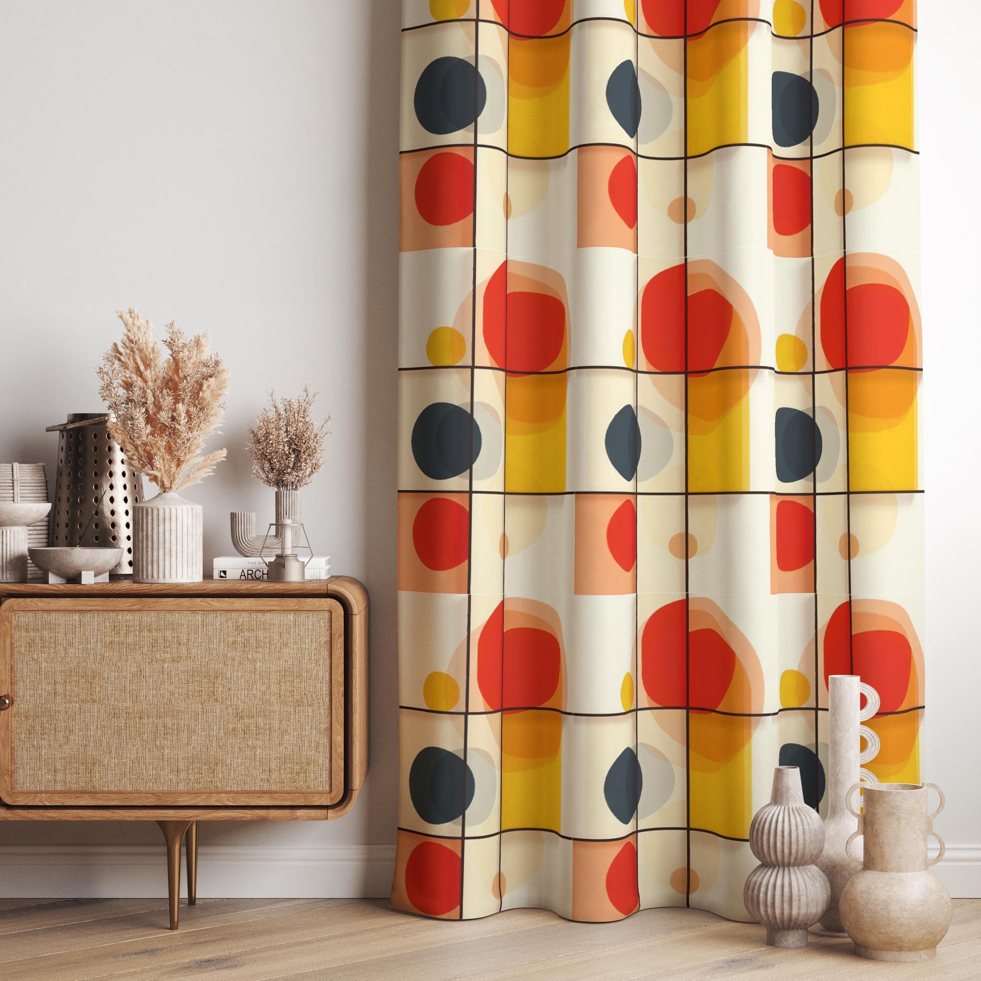 Mondrian Style Panel Curtains, Mid Century Modern Curtain Panels, Retro Color Window Drapes, Geometric Abstract Art Curtains