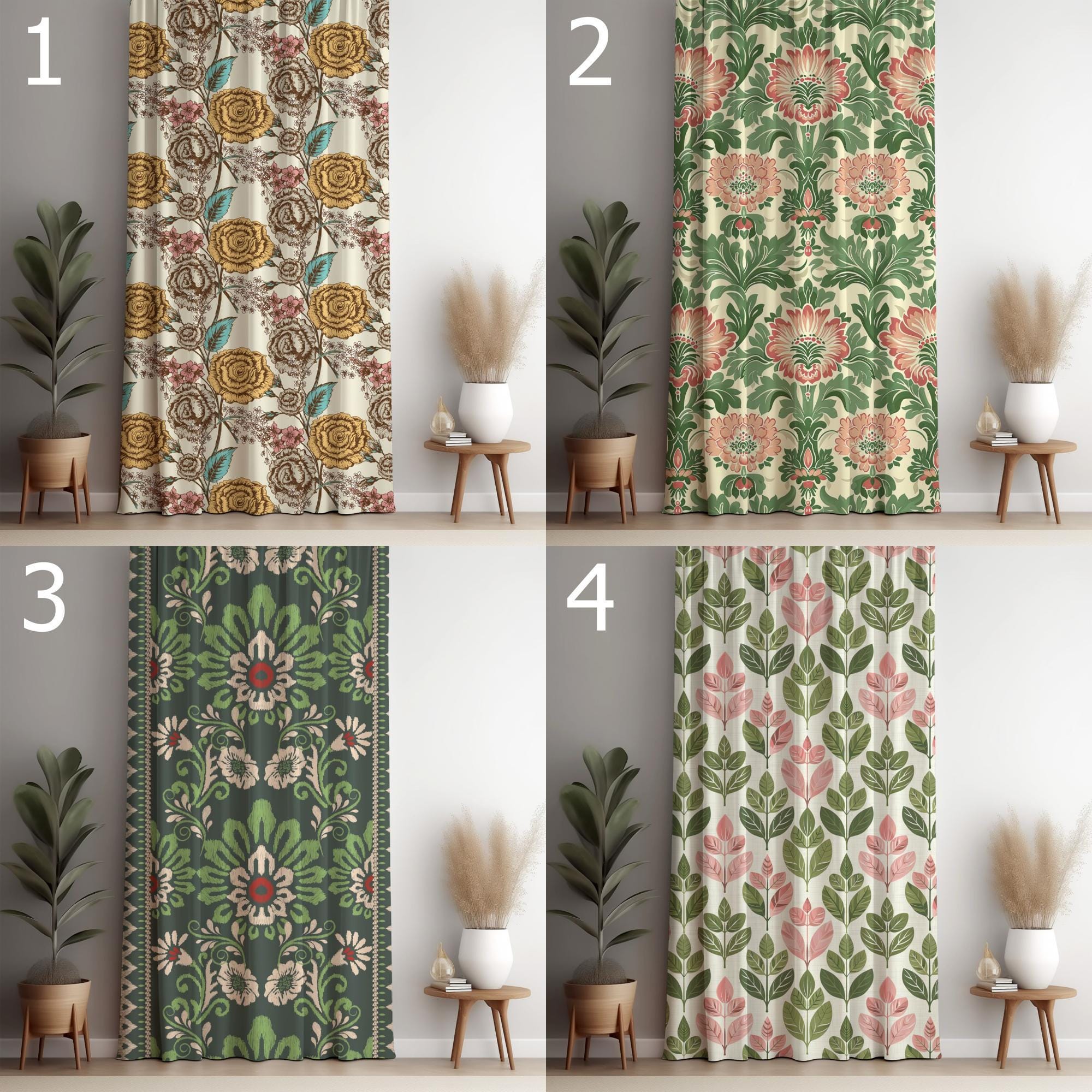 Vintage Floral Curtain Panels, Botanical Print Drapes, Farmhouse Chic Window Curtains, Cottagecore Grommet Panels, Rustic Flower Drapes