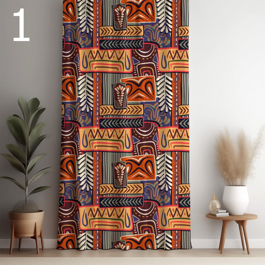 Bohemian Tribal Curtains, Ethnic Boho Window Drapes, African Inspired Blackout Panels, Aztec & Tribal Print Grommet Drapes