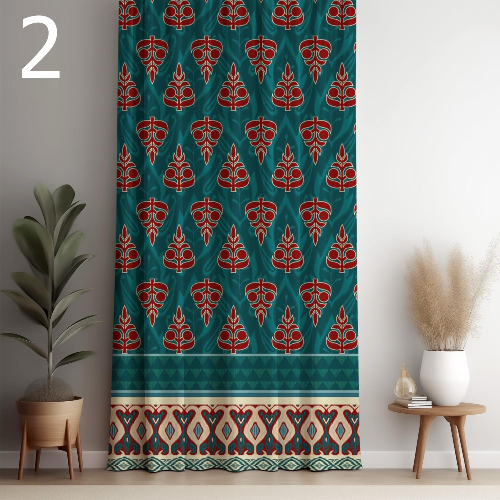 Bohemian Tribal Curtains, Ethnic Boho Window Drapes, African Inspired Blackout Panels, Aztec & Tribal Print Grommet Drapes