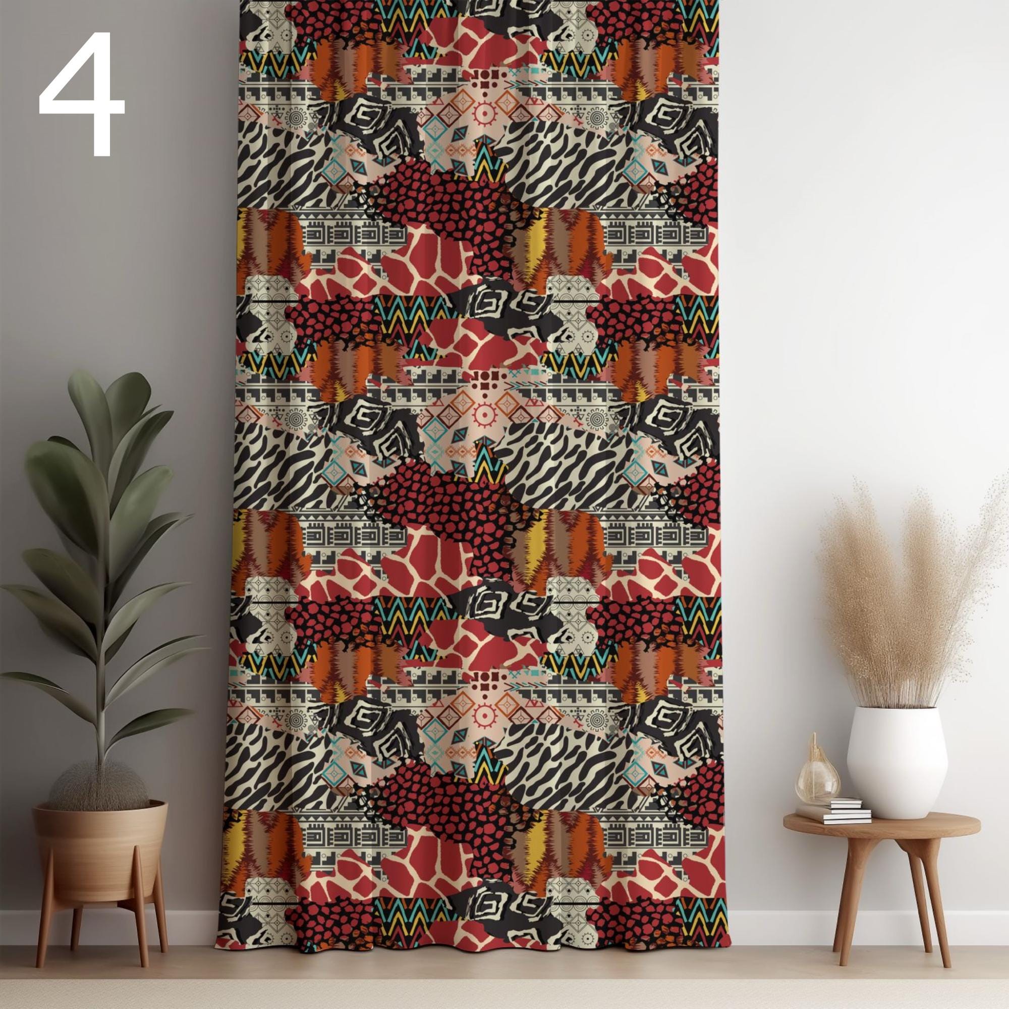 Bohemian Tribal Curtains, Ethnic Boho Window Drapes, African Inspired Blackout Panels, Aztec & Tribal Print Grommet Drapes