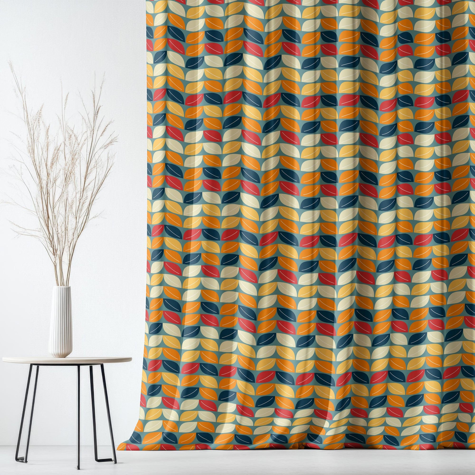 Retro Vintage Style Curtains, Mid Century Modern Window Drapes, 70s Retro Window Panels, Retro Colorful Leaf Curtains, MCM Curtains