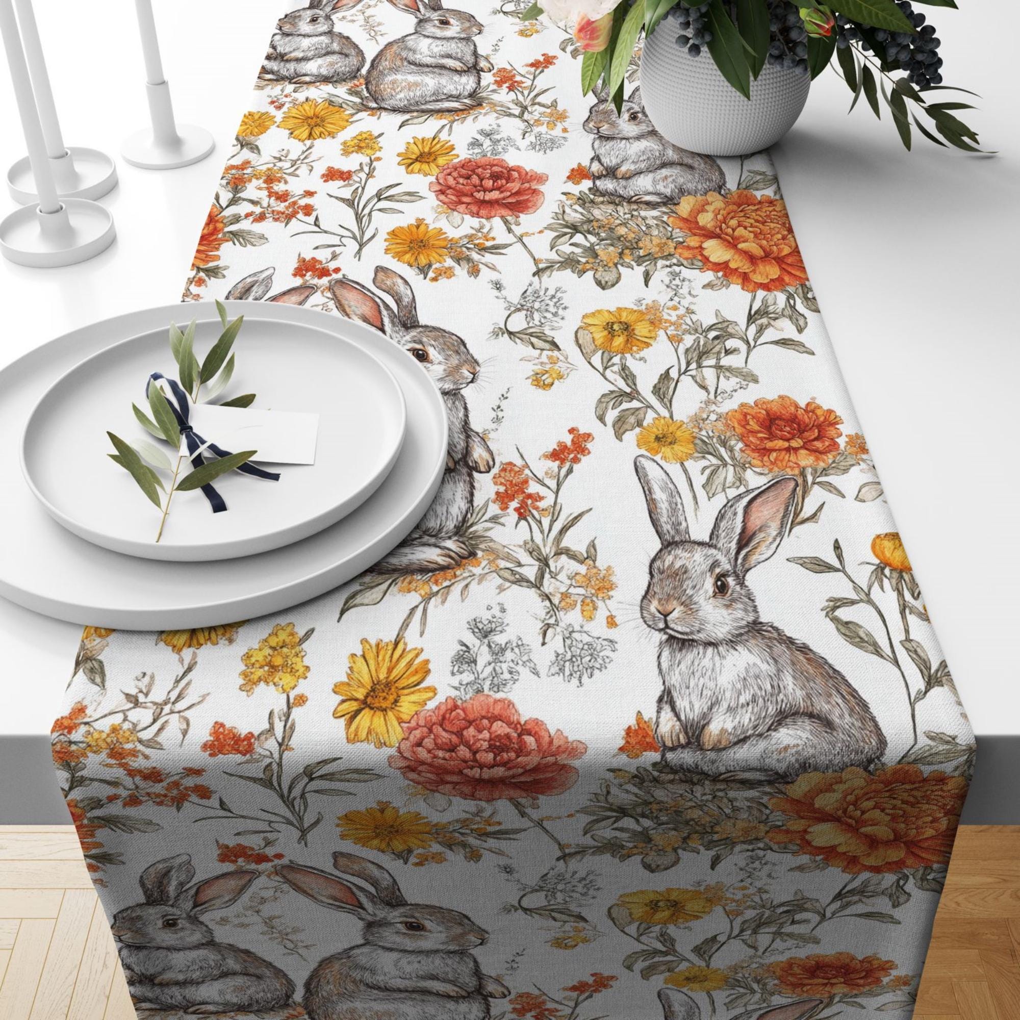 Happy Easter Table Runners, Easter Bunny Table Runners, Easter Spring Flowers Coffee Table Runners, Cute EasterRunners, Spring Party Runners