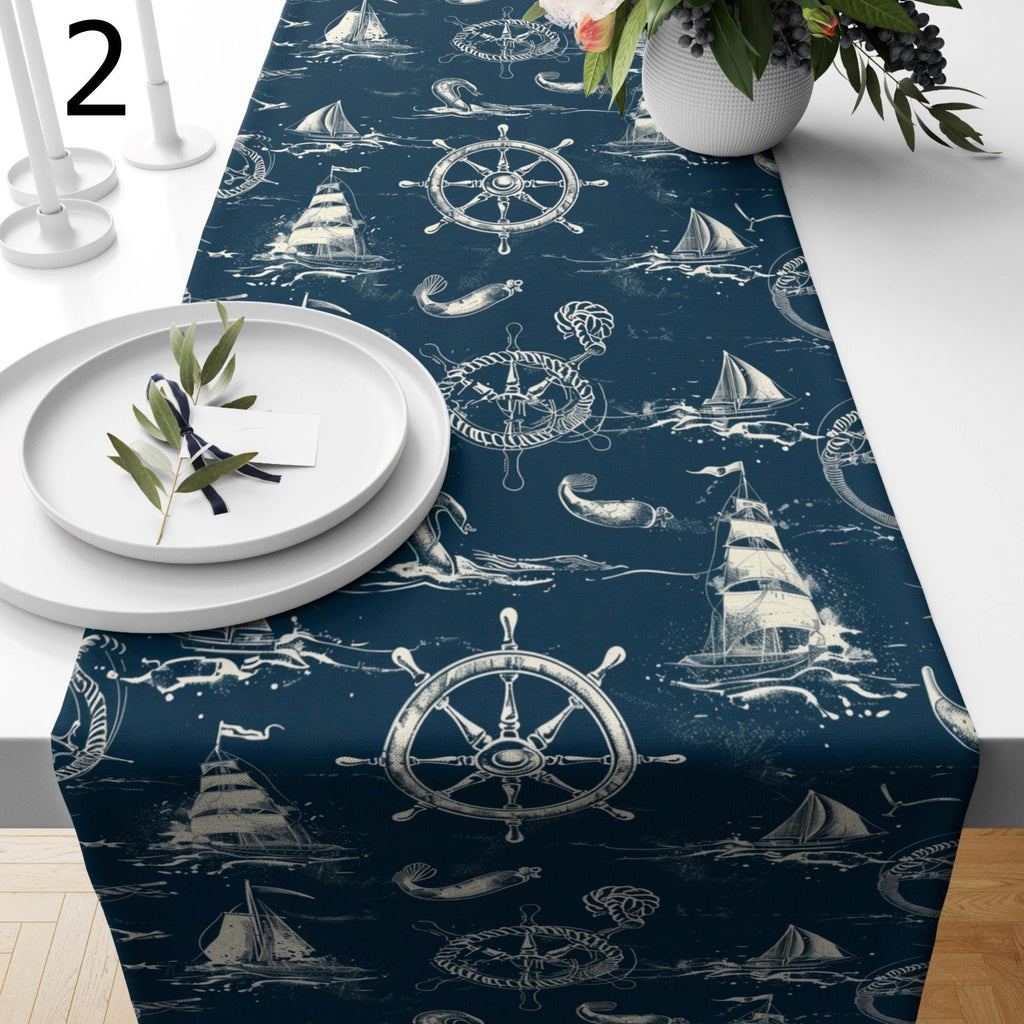Navy Blue Coastal Table Decor, Nautical Table Runner, Coastal Marine Table Decor, Ocean Themed Dining Table Runners, Beach House Runners