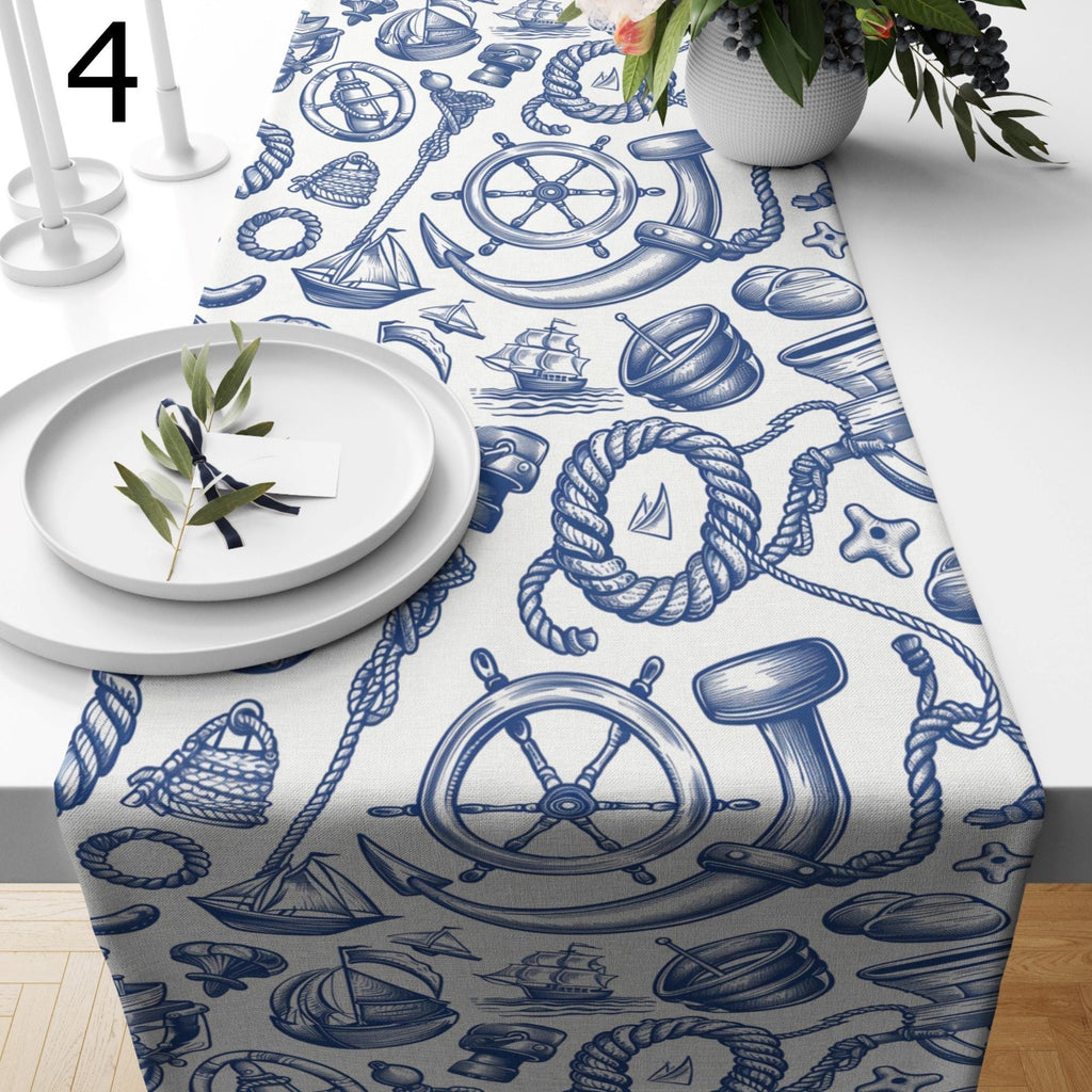 Navy Blue Coastal Table Decor, Nautical Table Runner, Coastal Marine Table Decor, Ocean Themed Dining Table Runners, Beach House Runners