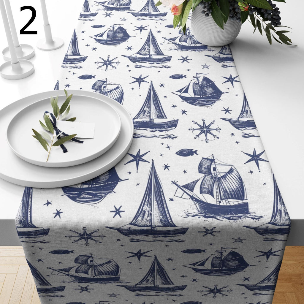 Nautical Anchor Table Runner, Coastal Sailboat Table Runner, Navy Blue Anchor Table Runners, Beach House Table Decor, Maritime Runners