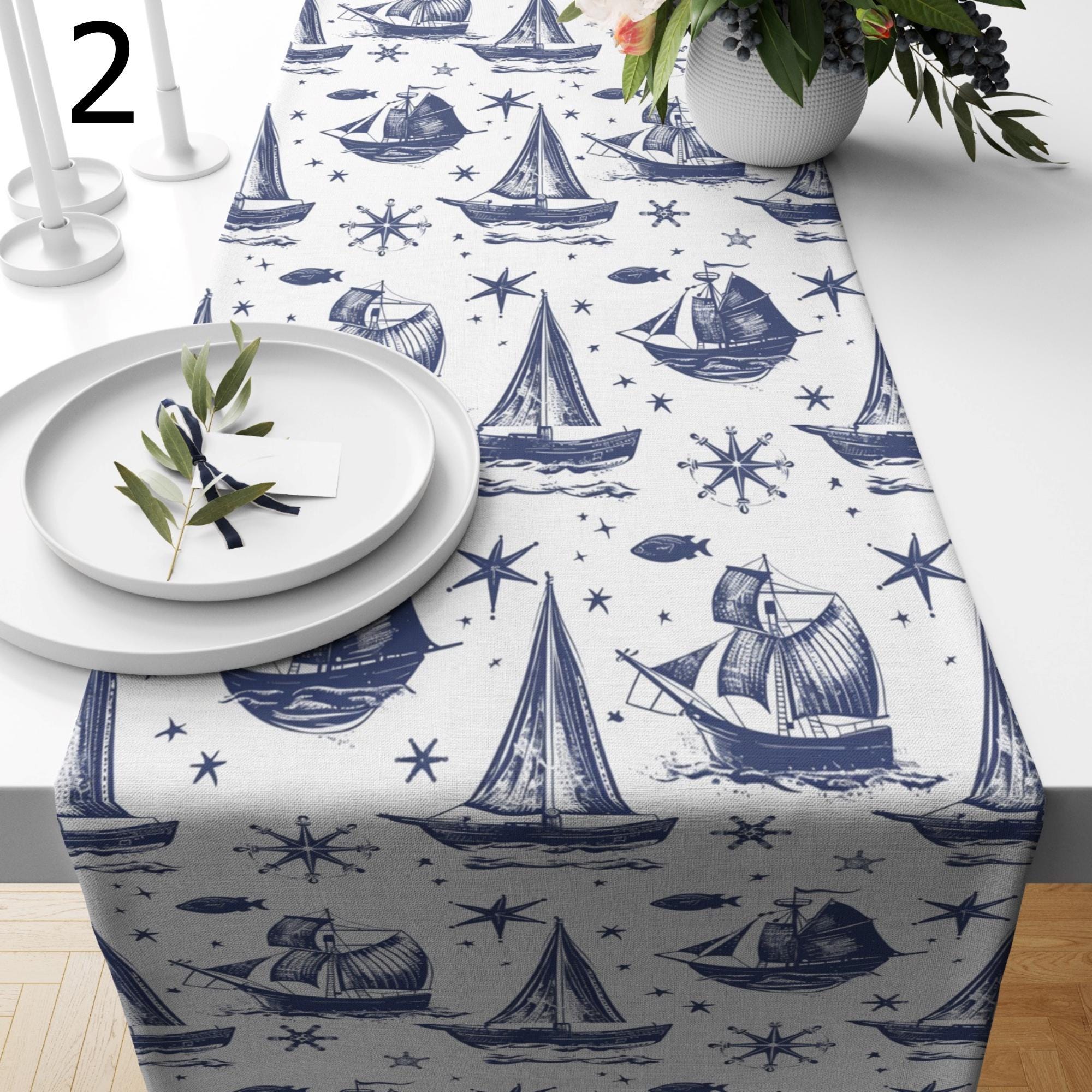 Nautical Anchor Table Runner, Coastal Sailboat Table Runner, Navy Blue Anchor Table Runners, Beach House Table Decor, Maritime Runners