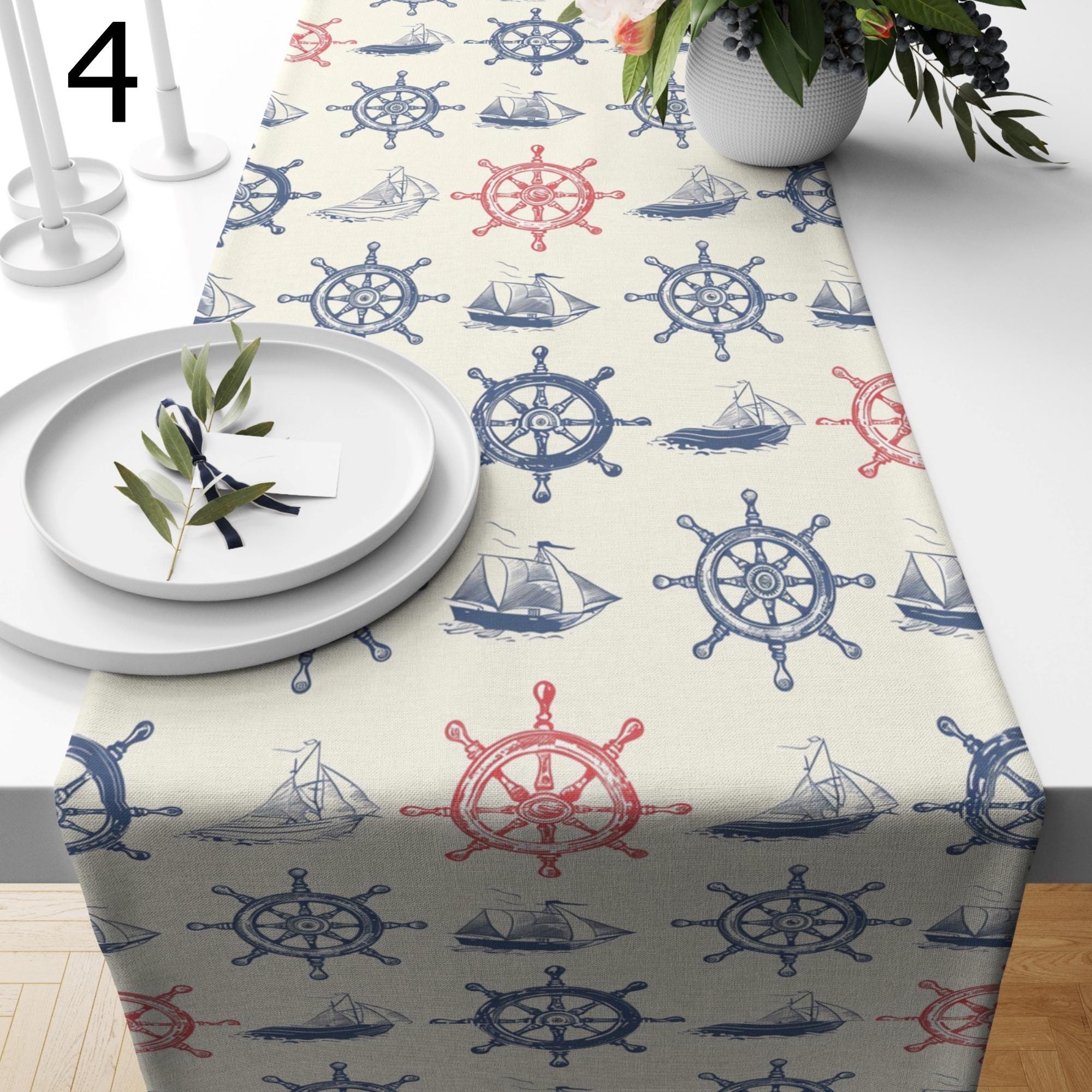 Nautical Anchor Table Runner, Coastal Sailboat Table Runner, Navy Blue Anchor Table Runners, Beach House Table Decor, Maritime Runners