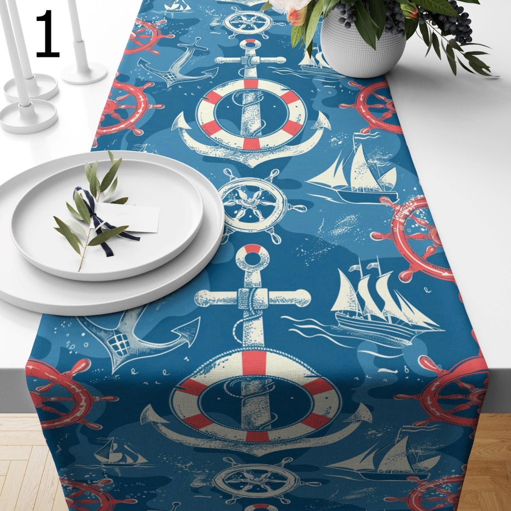 Nautical Anchor Table Runner, Coastal Sailboat Table Runner, Navy Blue Anchor Table Runners, Beach House Table Decor, Maritime Runners