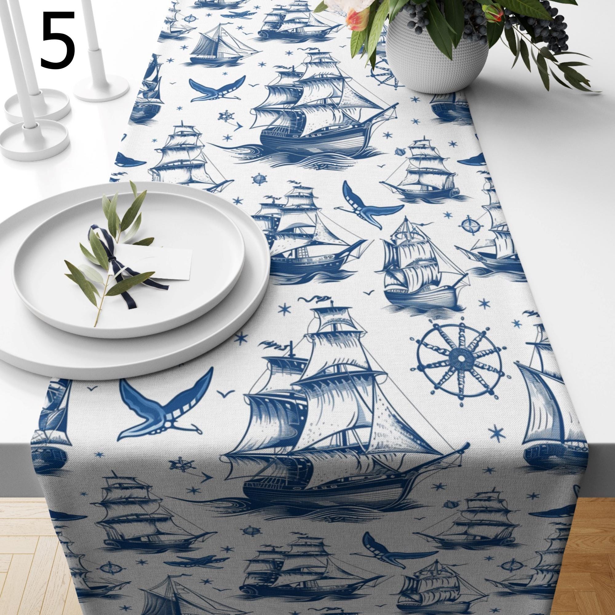 Nautical Anchor Table Runner, Coastal Sailboat Table Runner, Navy Blue Anchor Table Runners, Beach House Table Decor, Maritime Runners