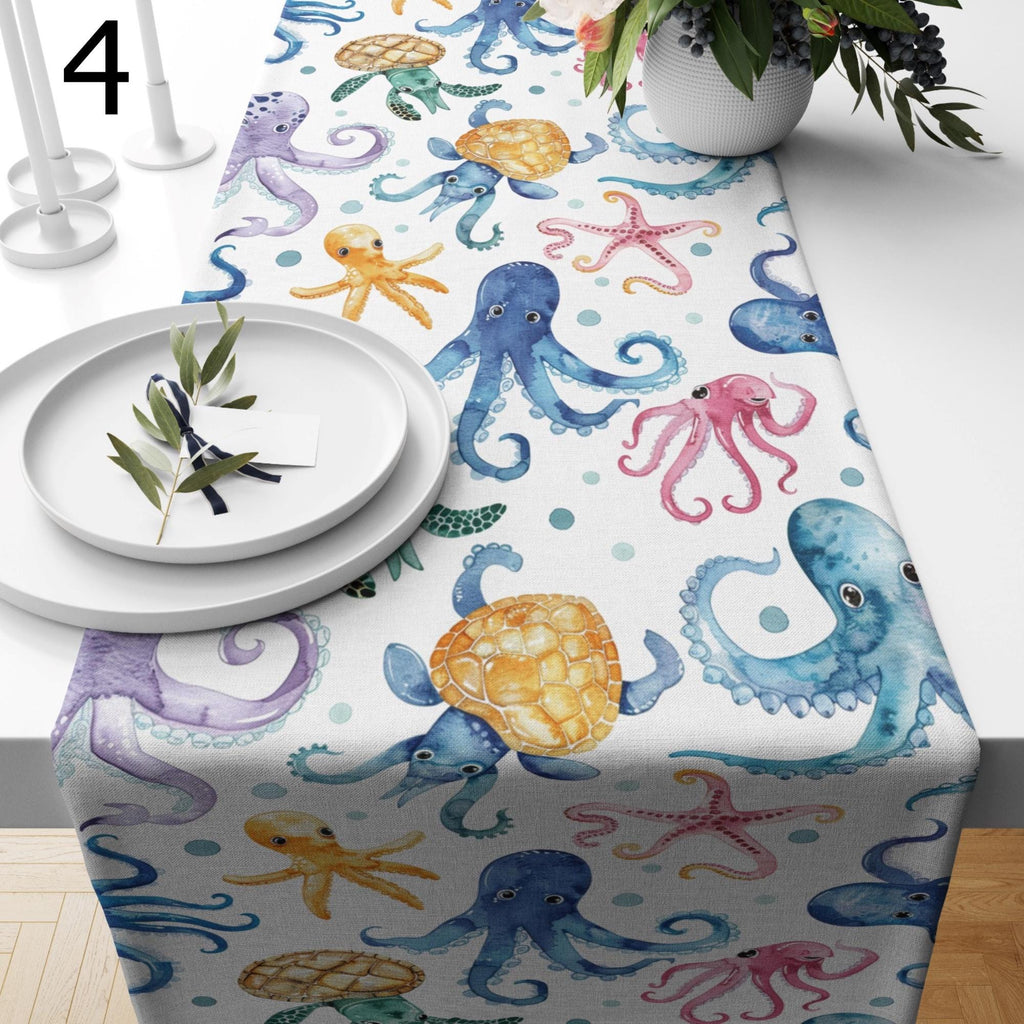 Nautical Animals Table Runner, Coastal Sea Turtle Table Runners, Coastal Elegance Runners, Octopus Table Runner, Beach House Dining Runners