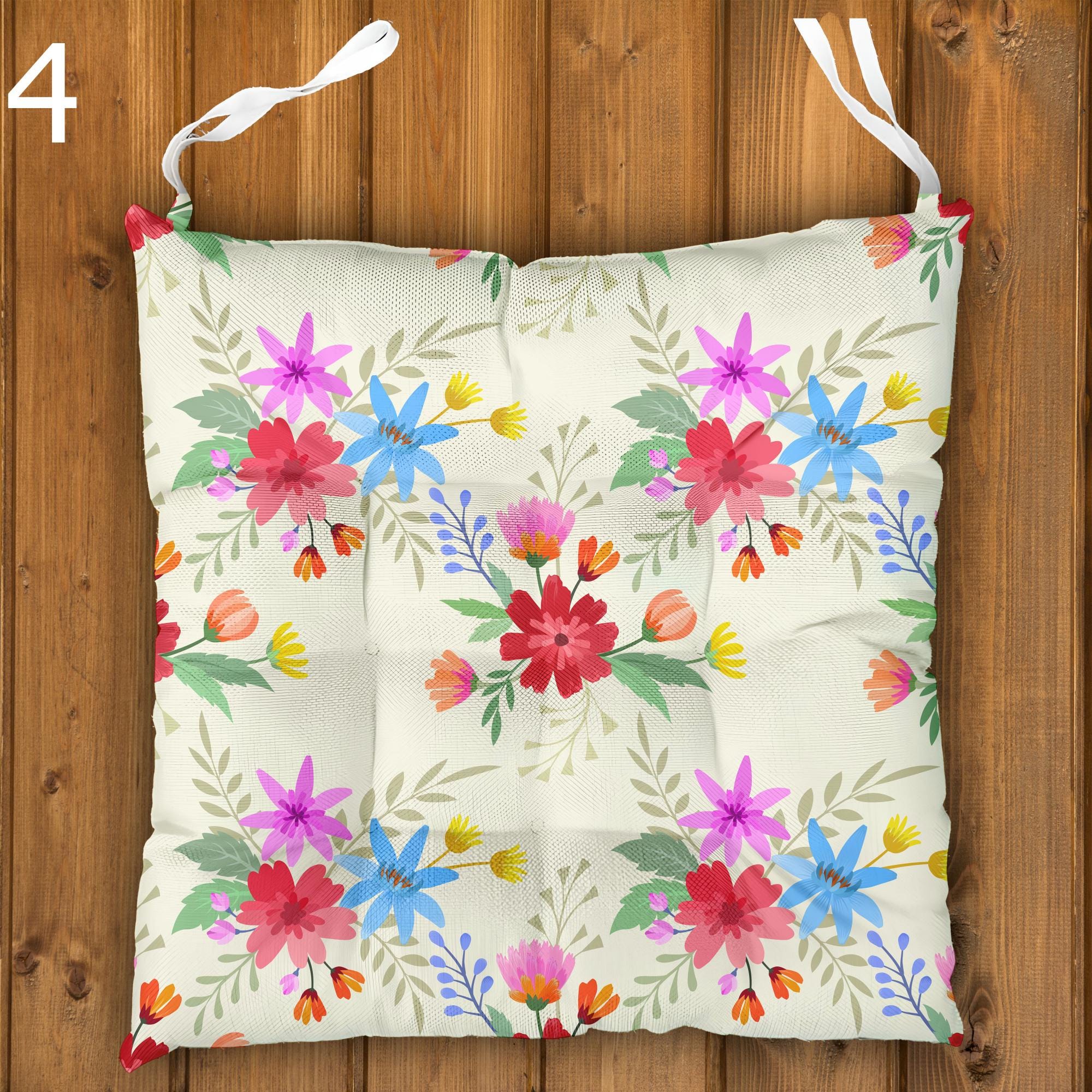 Exotic Flowers Print Chair Pads, Botanical Flowers Seat Cushions, Tropical Chair Cushions, Botanical Seat Pads, Hawaiian Outdoor Cushions