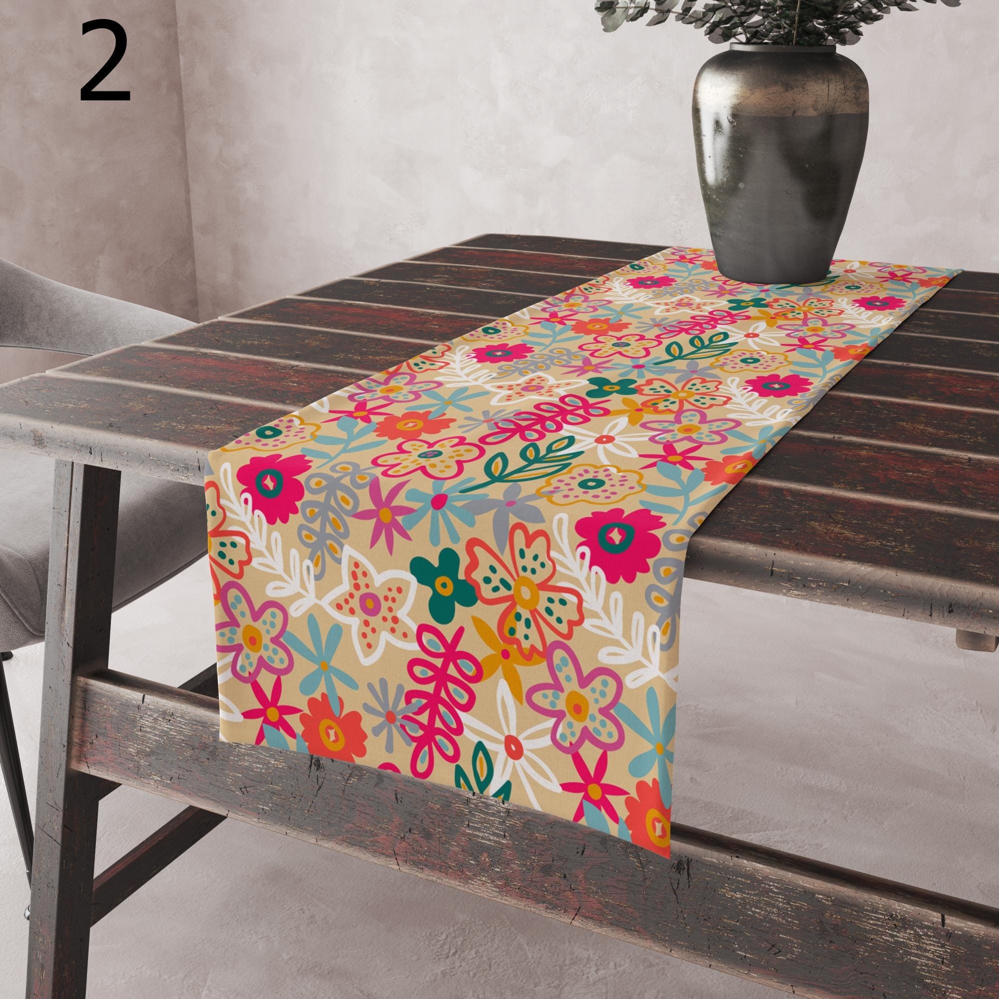 Folk Floral Table Runner, Mexican Flower Table Runners, Colorful Spring Boho Runners, Bright Folk Art Table Decor, Otomi Runners