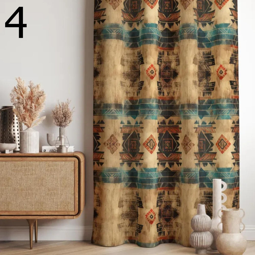 Tribal Boho Curtains, Ethnic Bogolan Pattern Drapes, African Inspired Window Panels, Rustic Bohemian Curtain for Living Room