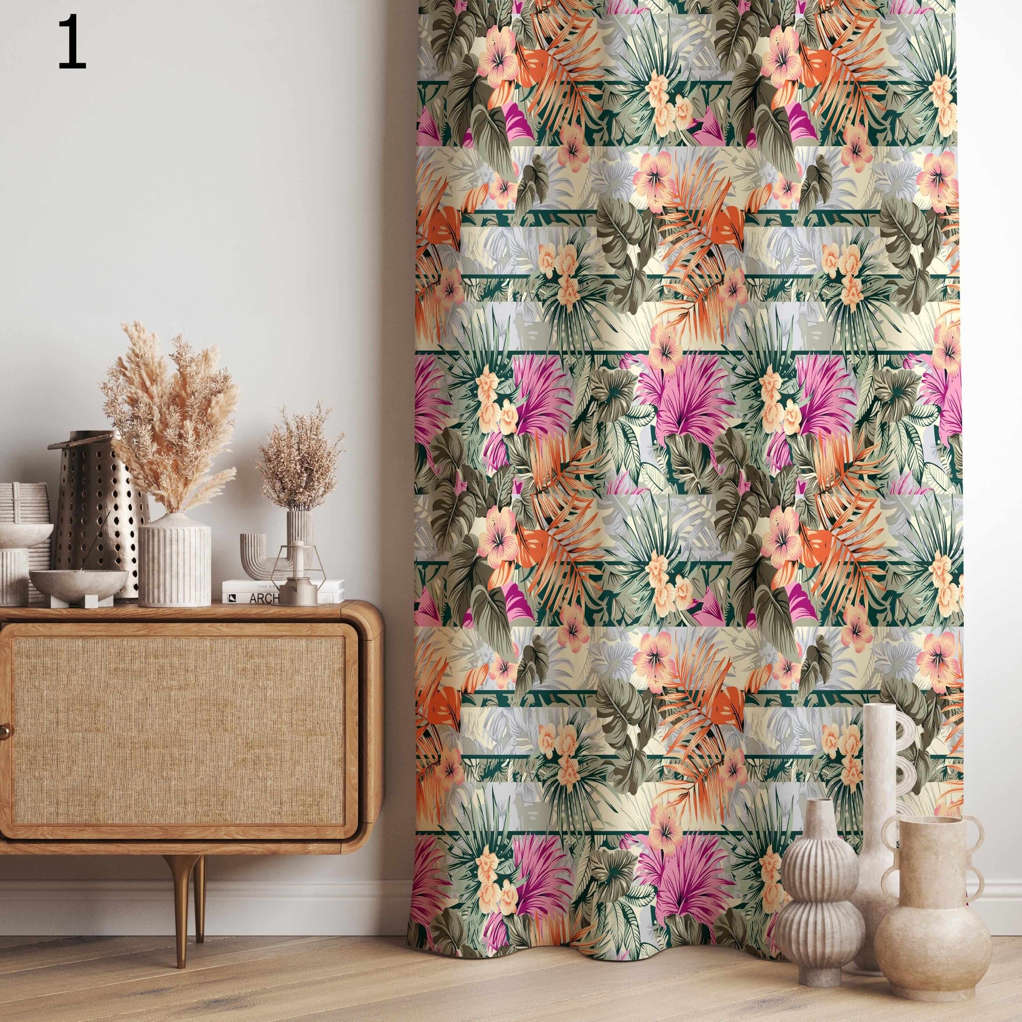 Bold Tropical Curtains, Vibrant Jungle Leaf Drapes, Exotic Floral Print Panels, Colorful Botanical Curtain Panels