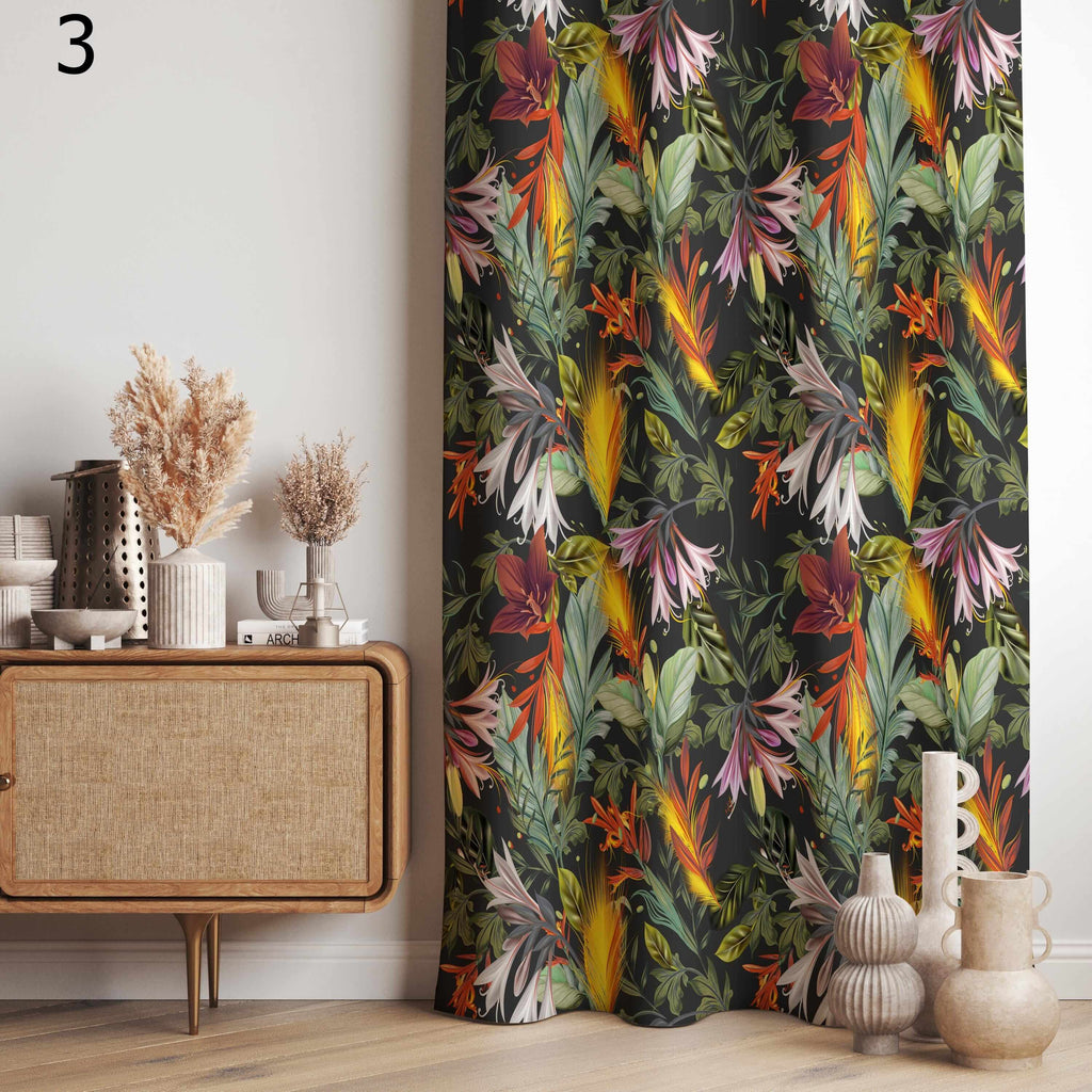 Bold Tropical Curtains, Vibrant Jungle Leaf Drapes, Exotic Floral Print Panels, Colorful Botanical Curtain Panels